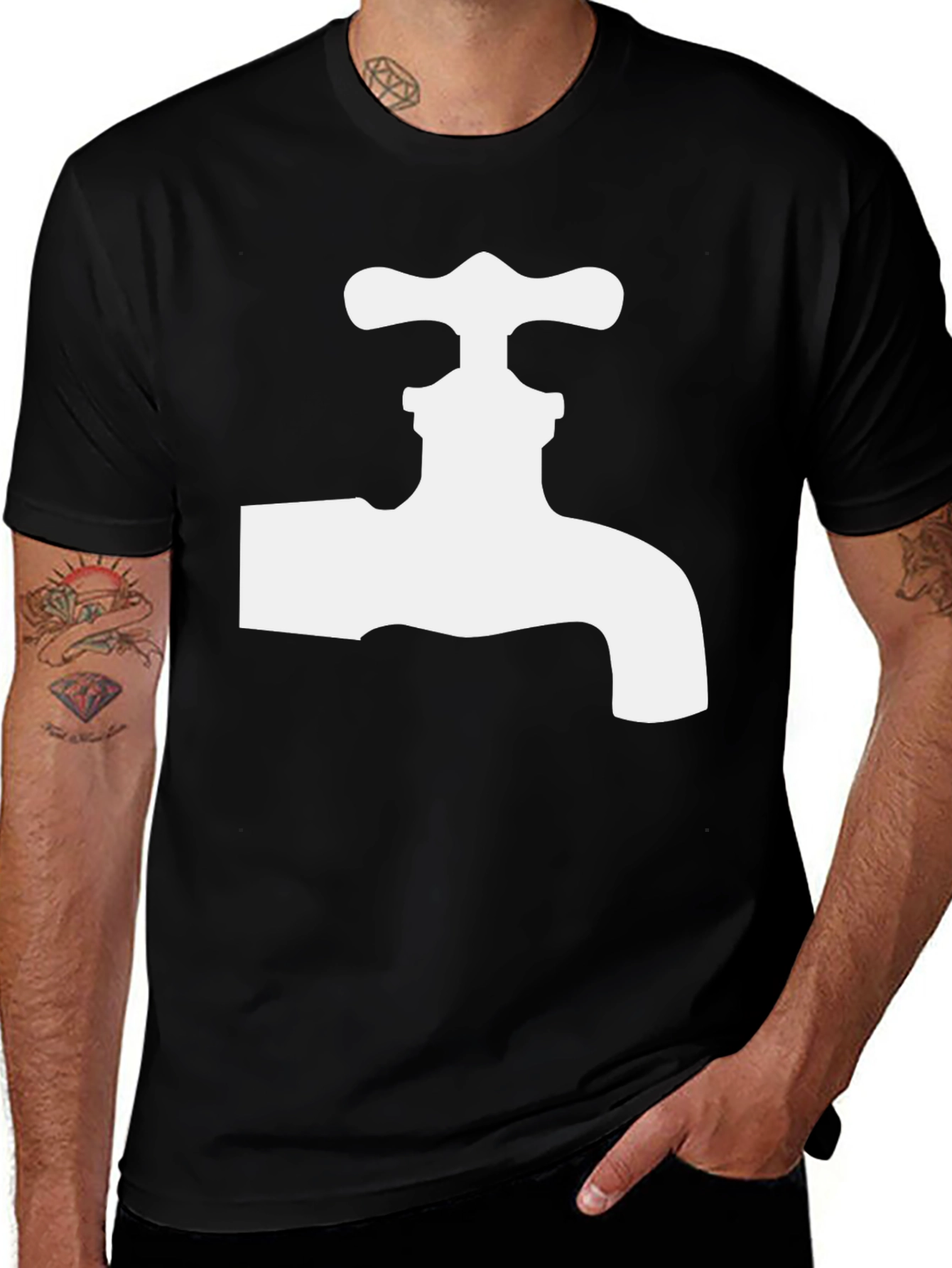 Variant 7 of Black Tee with White Faucet Graphic