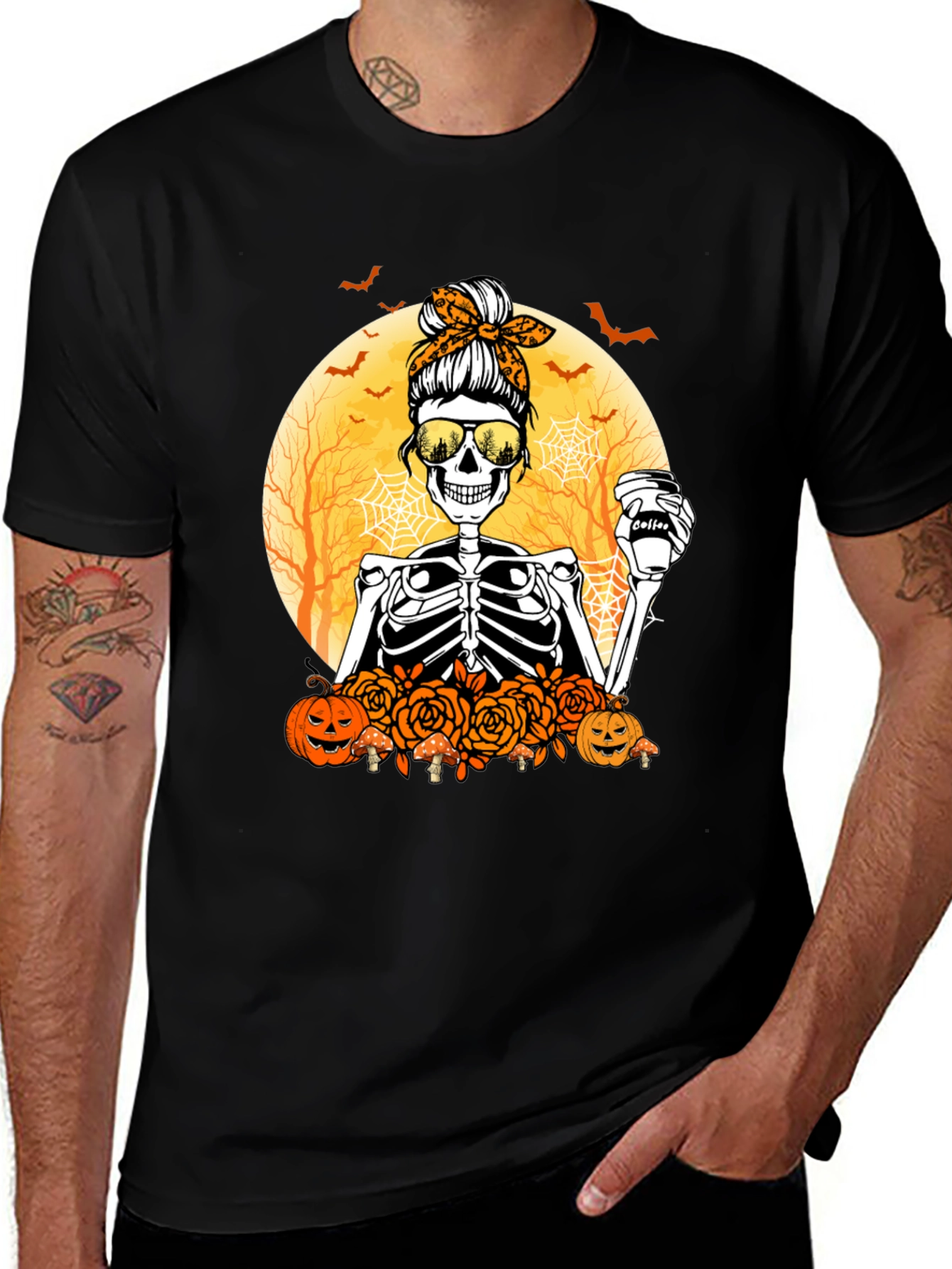 Skeleton Messy Bun Halloween T-Shirt