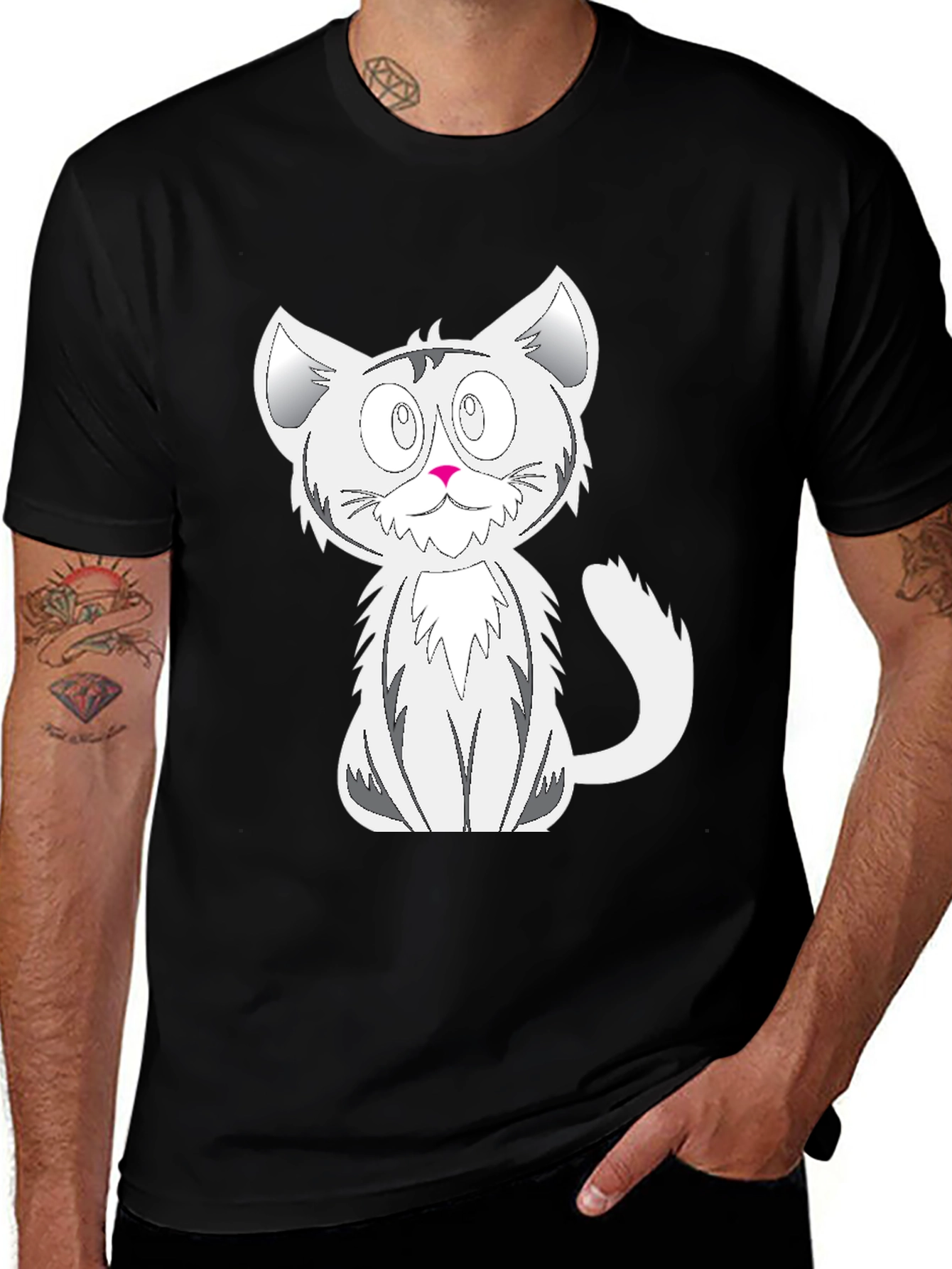 Variant 21 of Cartoon Cat Graphic Tee - Black Cotton