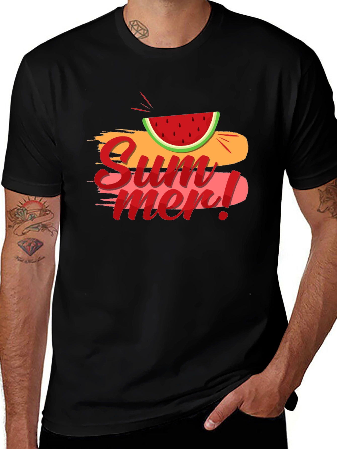Variant 26 of Summer Watermelon Graphic Black T-Shirt