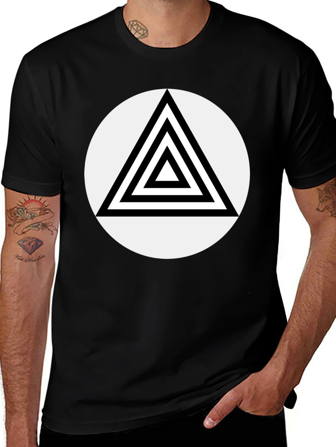 Variant 6 of Geometric Triangle Graphic Tee - Black