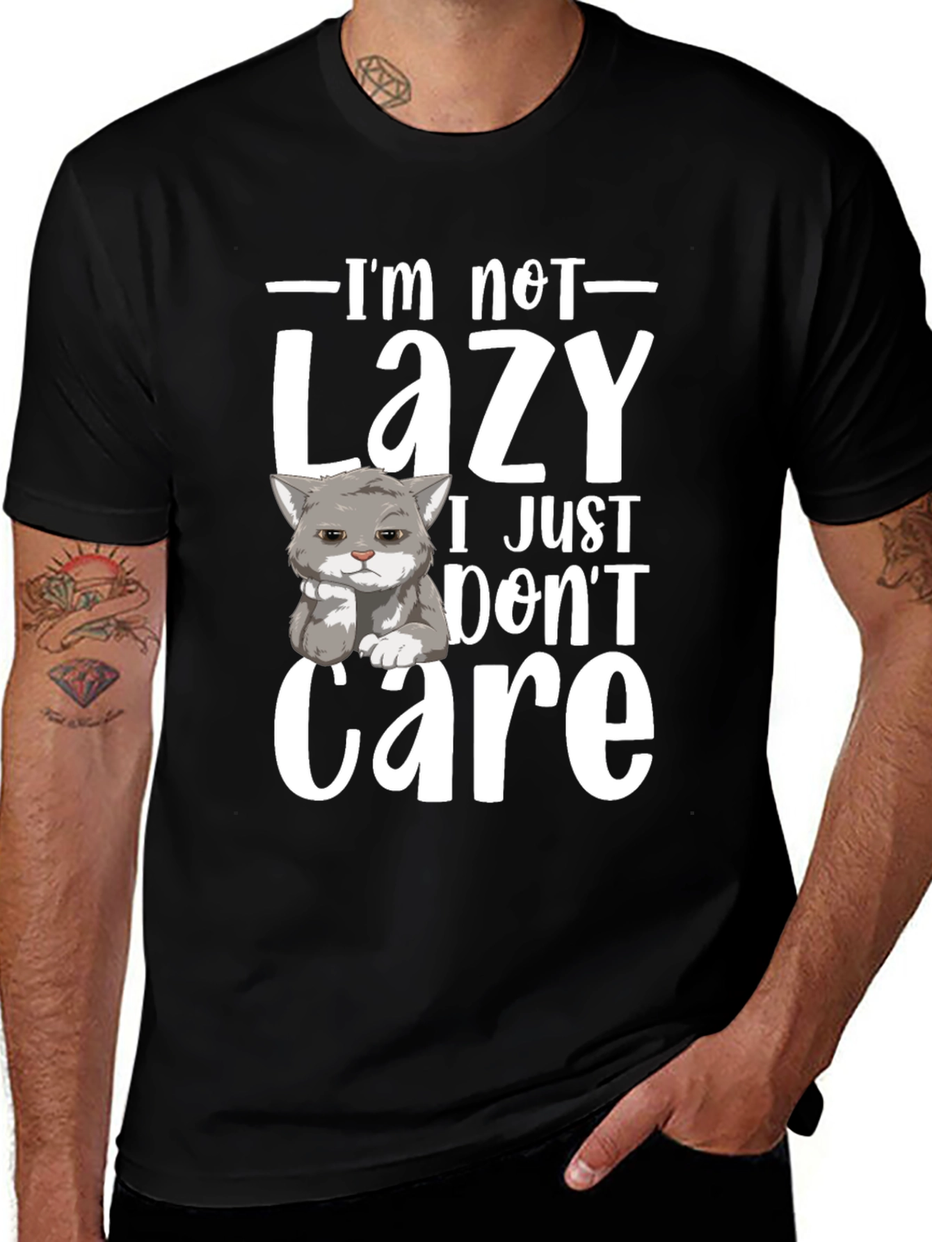 Variant 18 of Funny Lazy Cat Graphic T-Shirt - I Don't Care