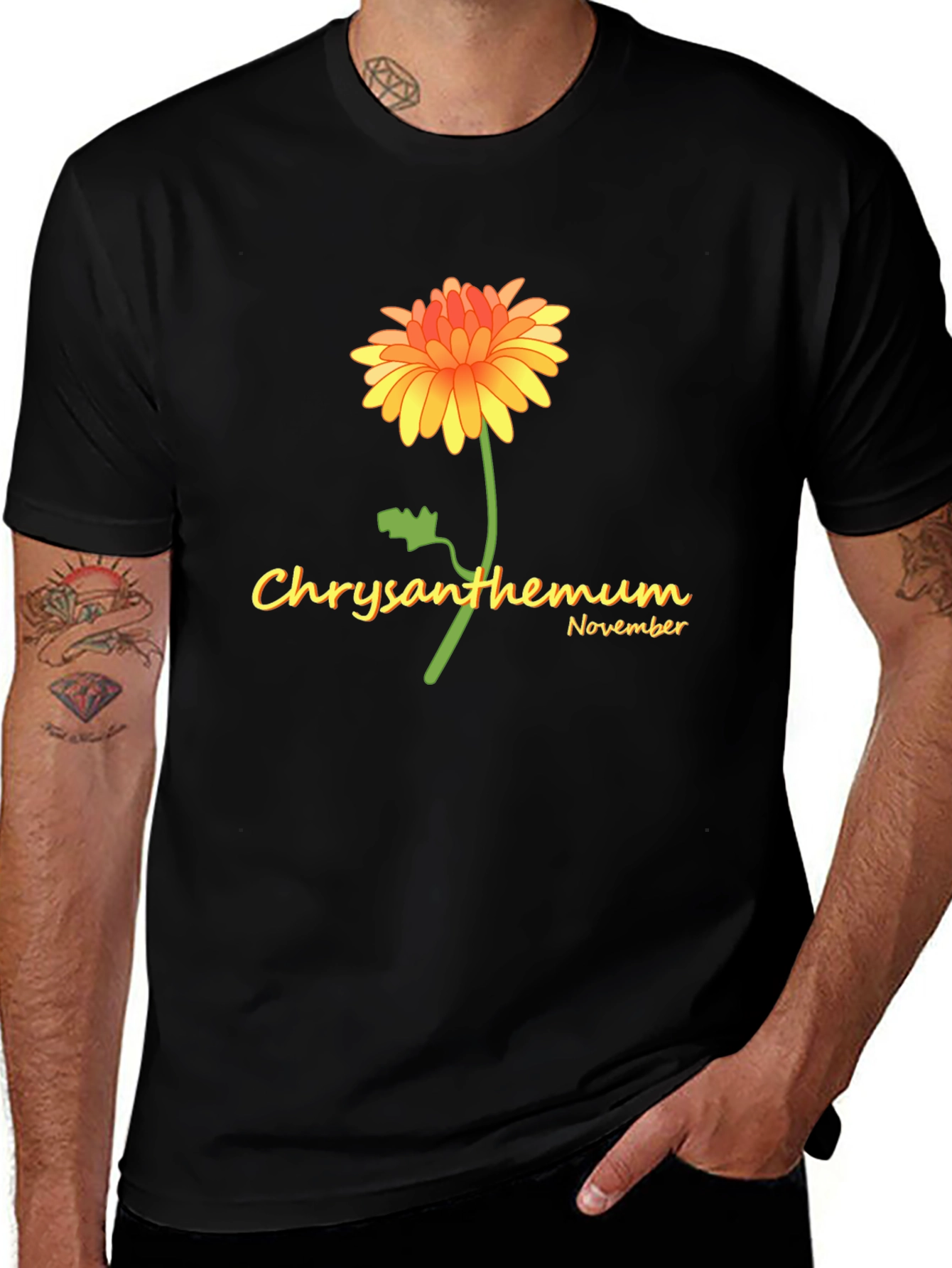 Chrysanthemum November Black T-Shirt