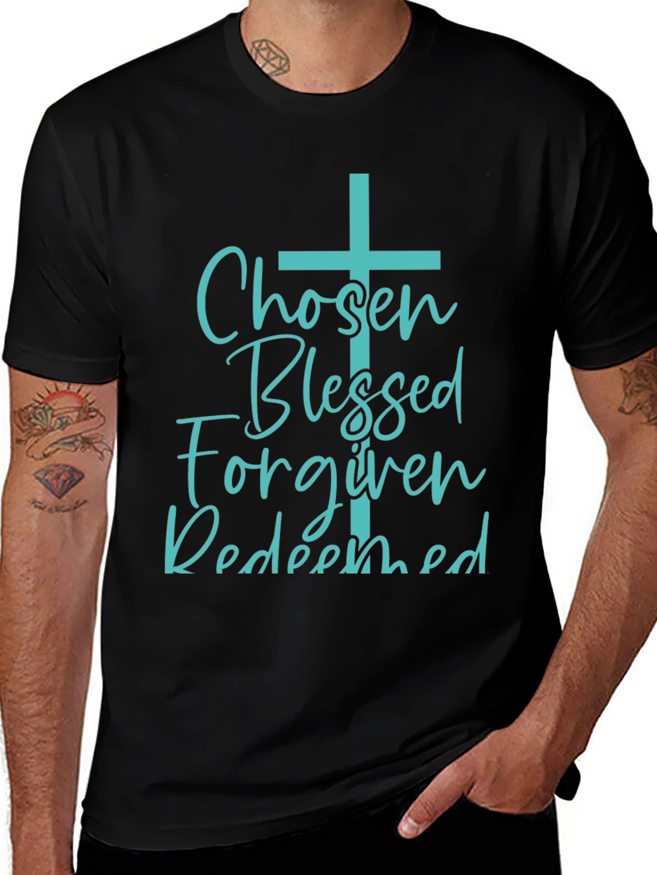 Variant 19 of Chosen Blessed Forgiven Redeemed Christian Tee