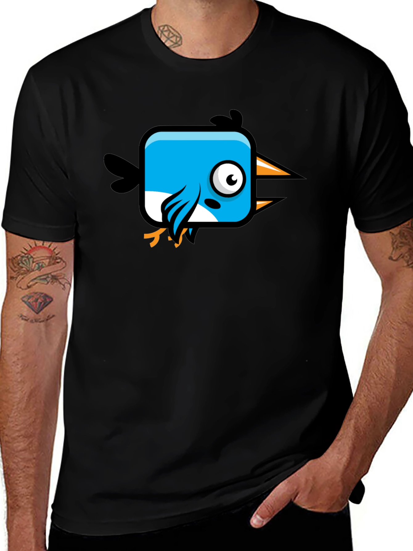 Variant 17 of Cartoon Bird Graphic Black T-Shirt