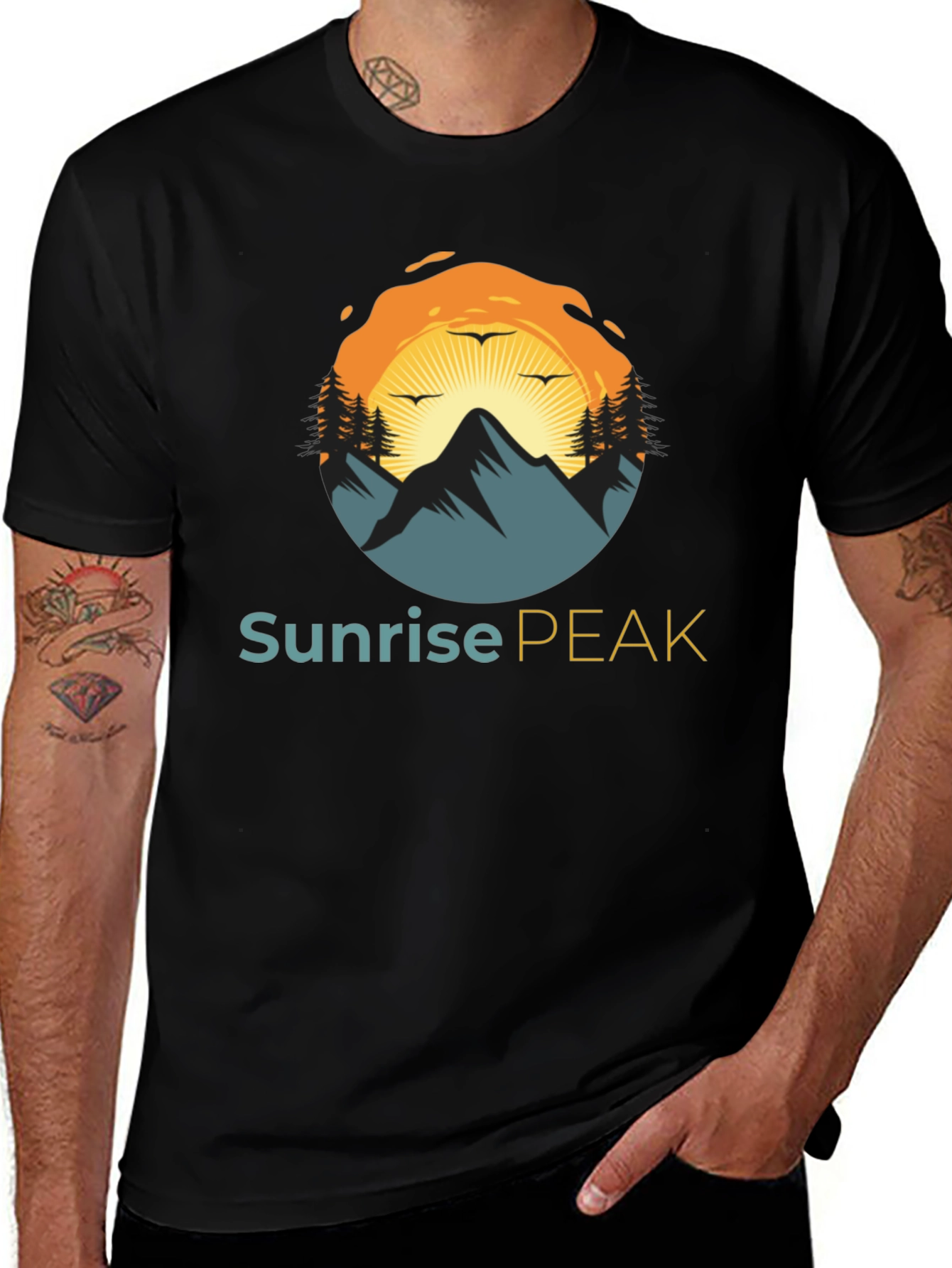 Variant 6 of Sunrise Peak Black T-Shirt: Nature Inspired Graphic Tee