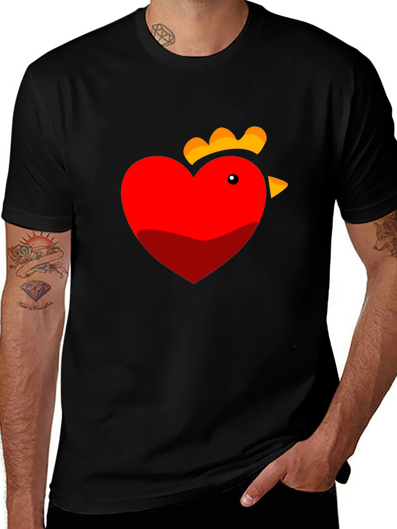 Variant 30 of Heart Chicken Graphic Tee - Black Casual T-Shirt