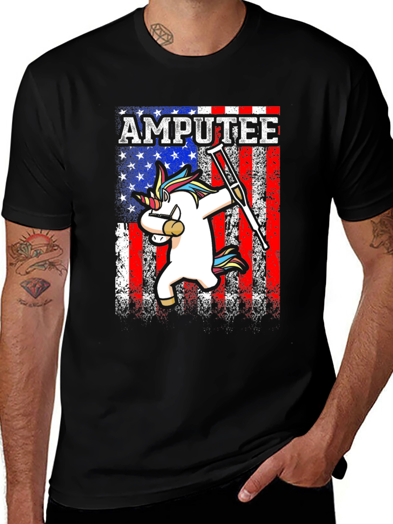 Variant 10 of Amputee Unicorn USA Flag T-Shirt