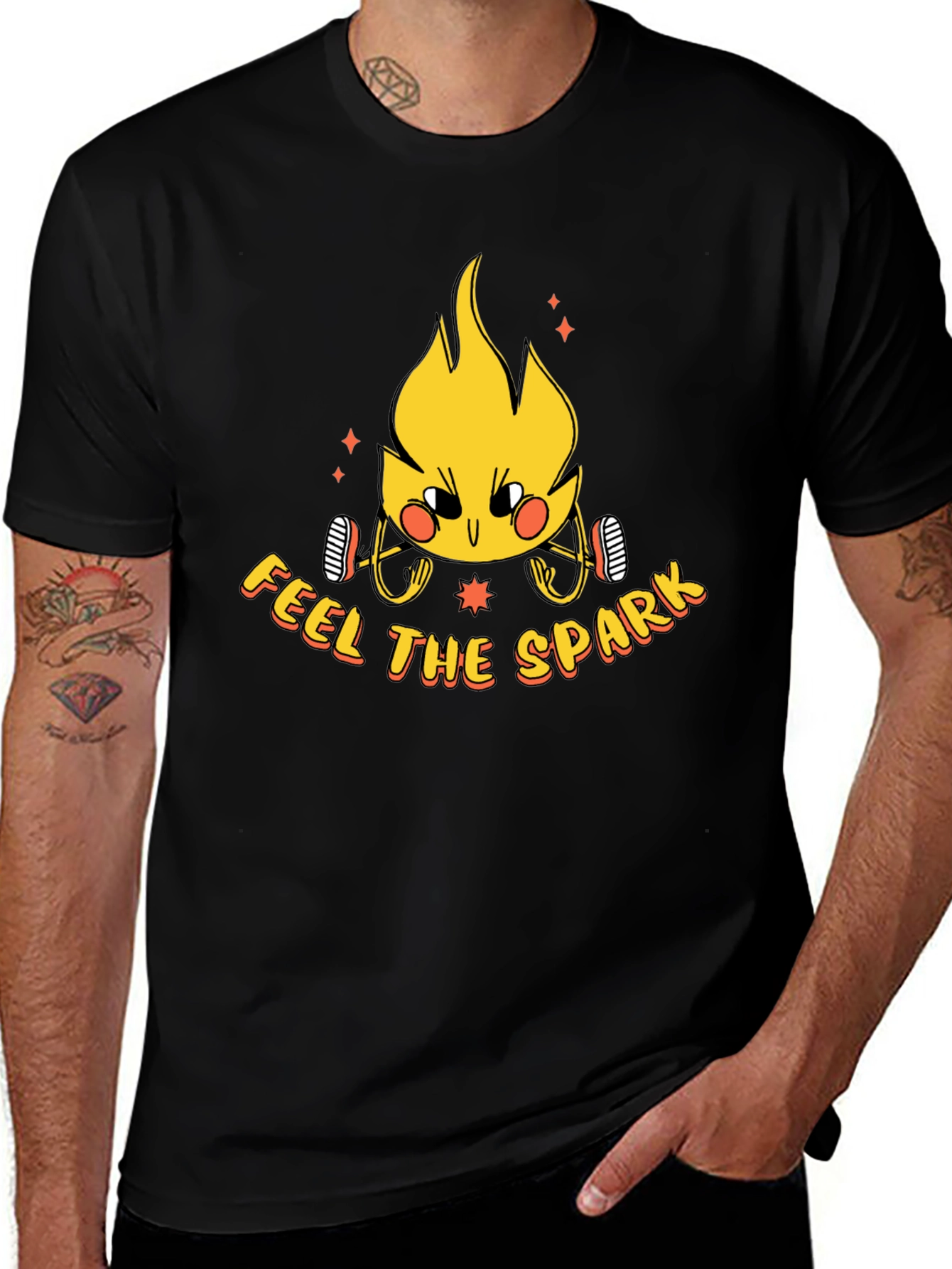 Black Feel the Spark Graphic Tee - Black Cotton T-Shirt main image
