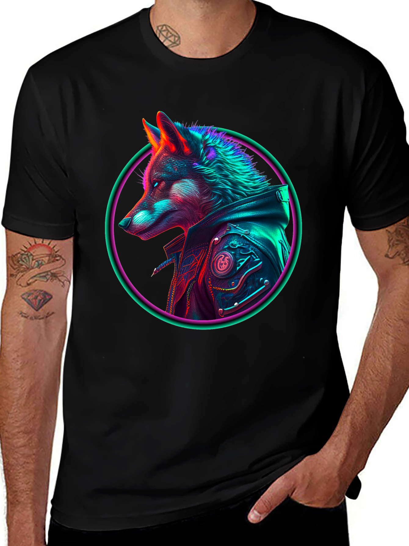 Variant 29 of Neon Wolf Graphic T-Shirt - Streetwear Style