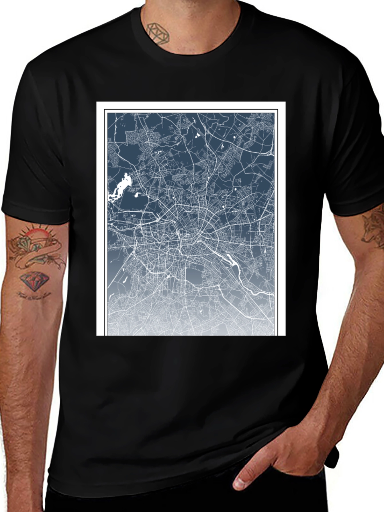 Variant 22 of Berlin Map Graphic Tee - Black Crew Neck T-Shirt