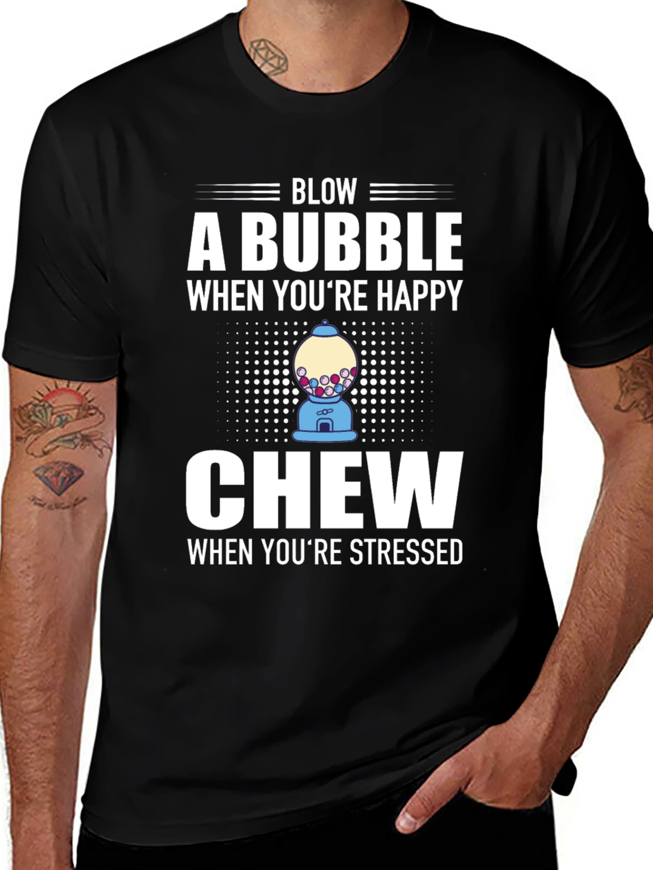 Variant 2 of Blow a Bubble Chew When Stressed Black Graphic T-Shirt