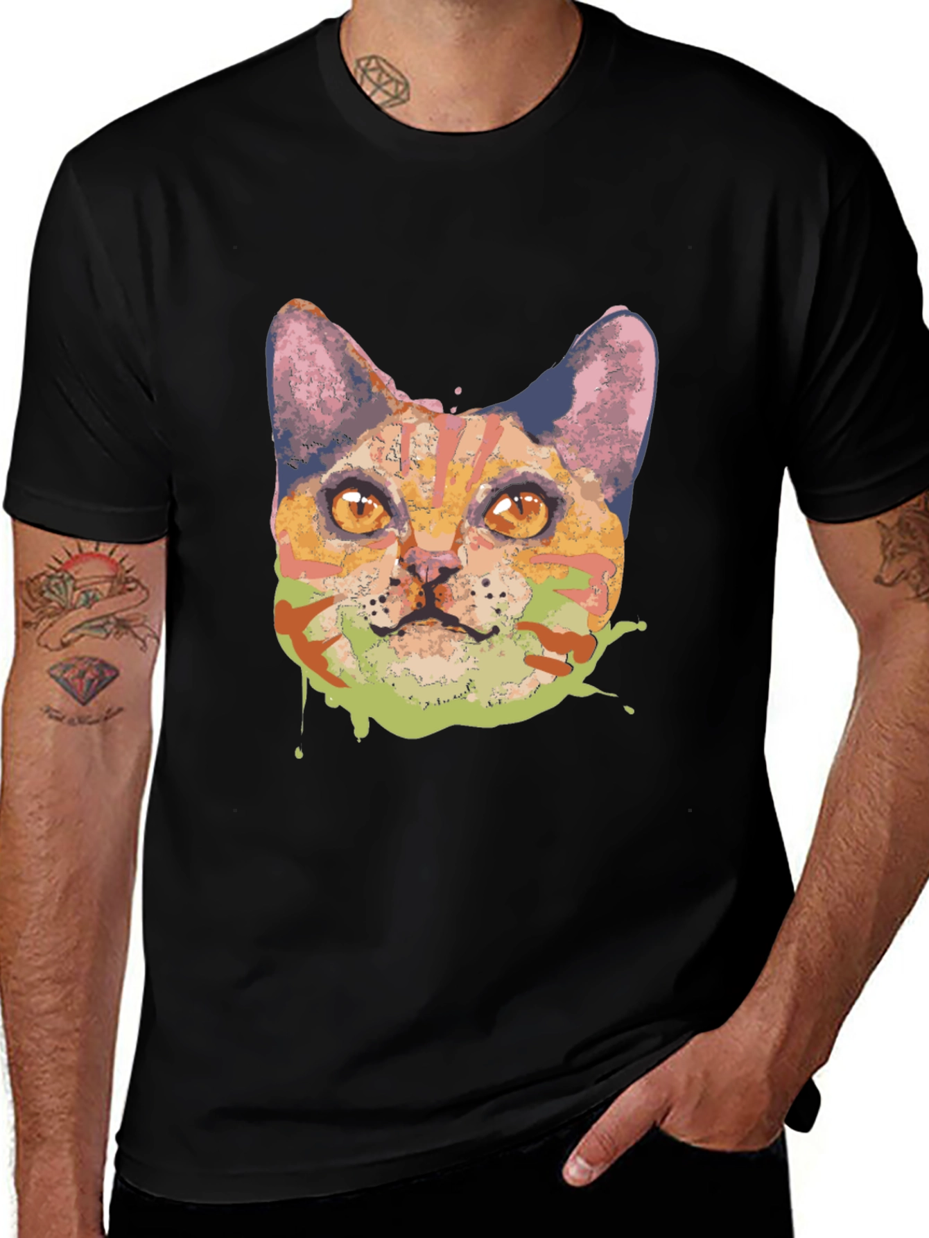 Variant 7 of Abstract Cat Graphic Tee - Black