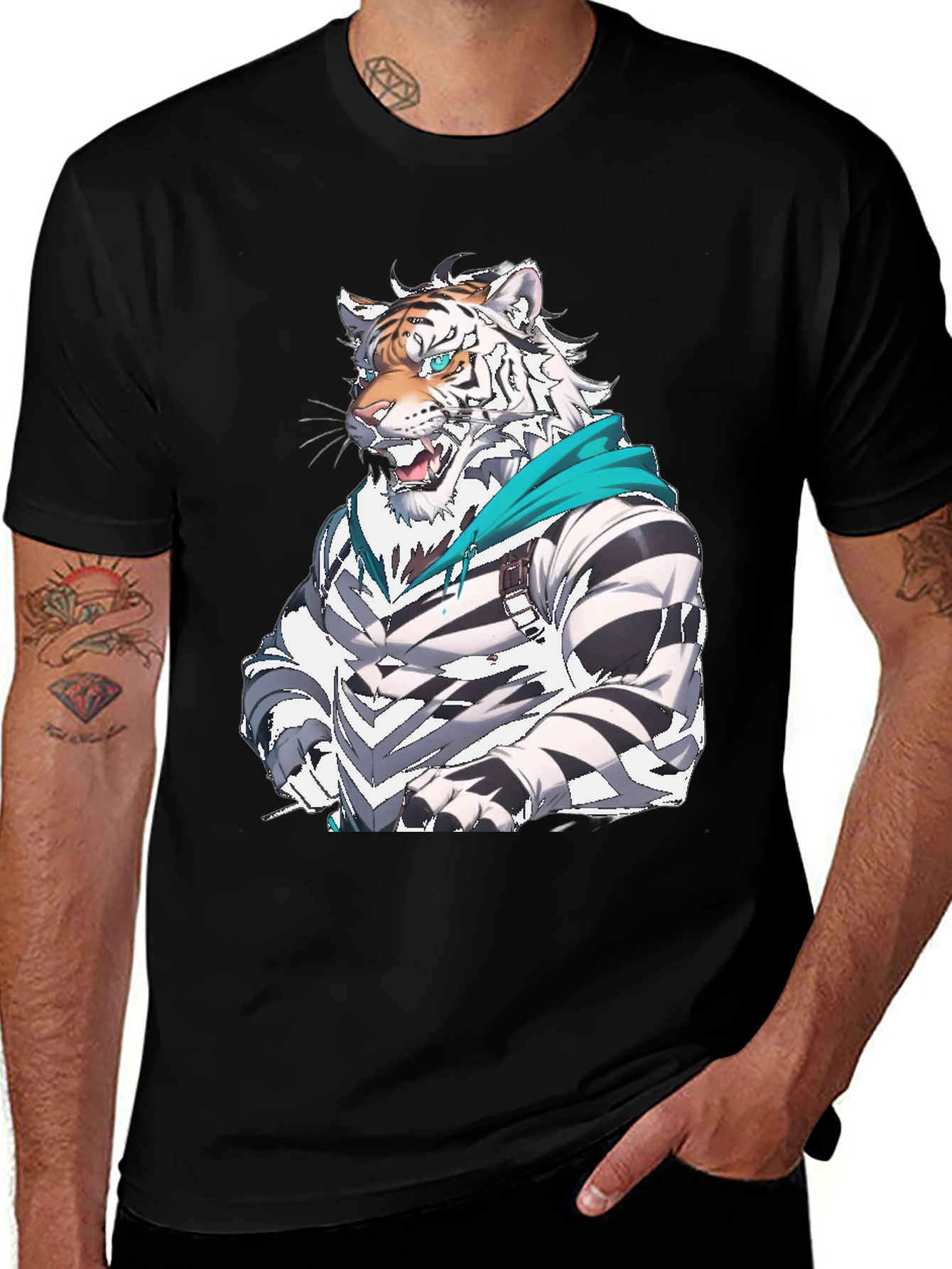 Variant 12 of Tiger Cartoon Graphic Black T-Shirt
