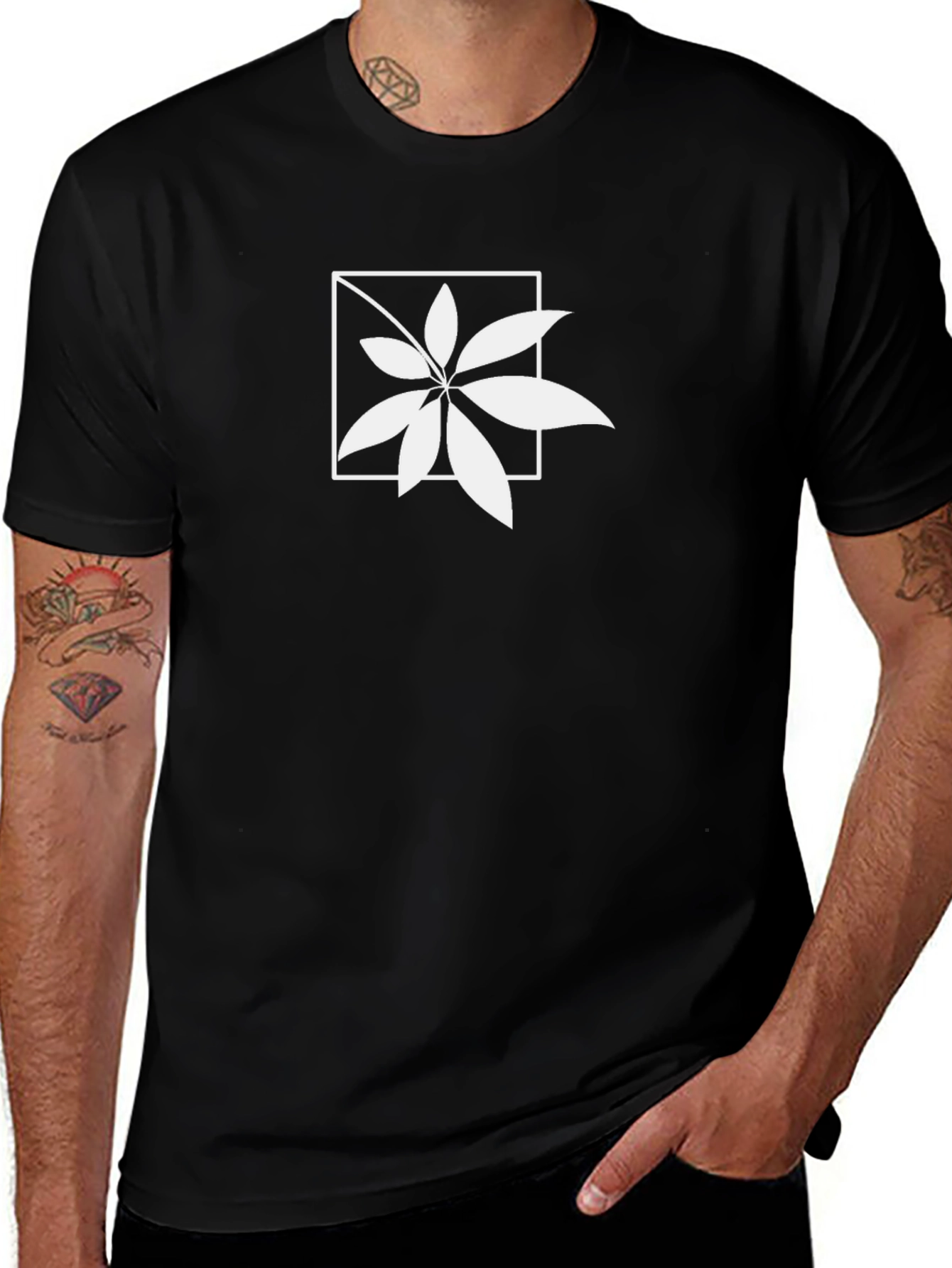 Leaf in Square Graphic Black Tee