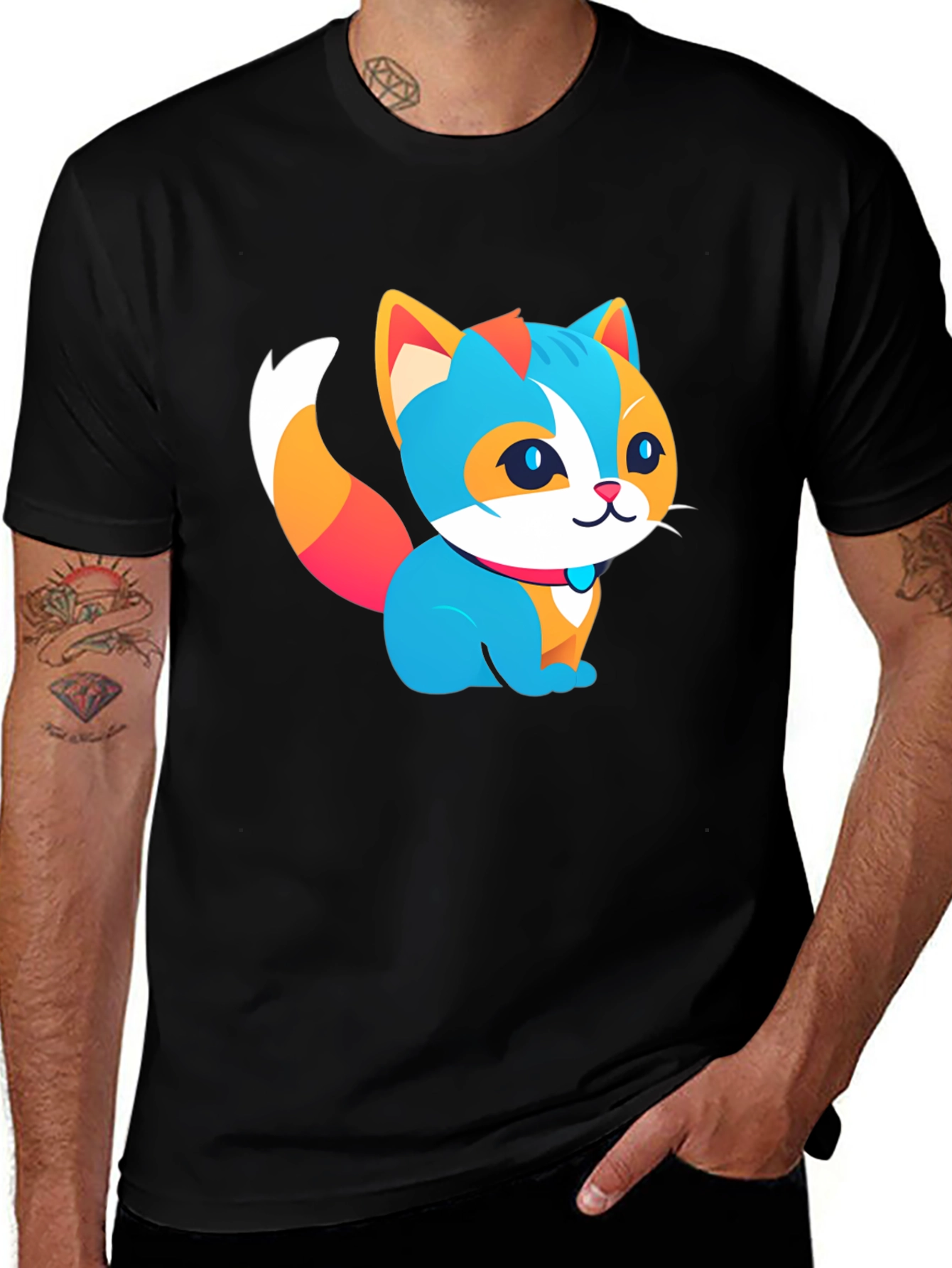 Variant 18 of Colorful Cat Graphic Black T-Shirt