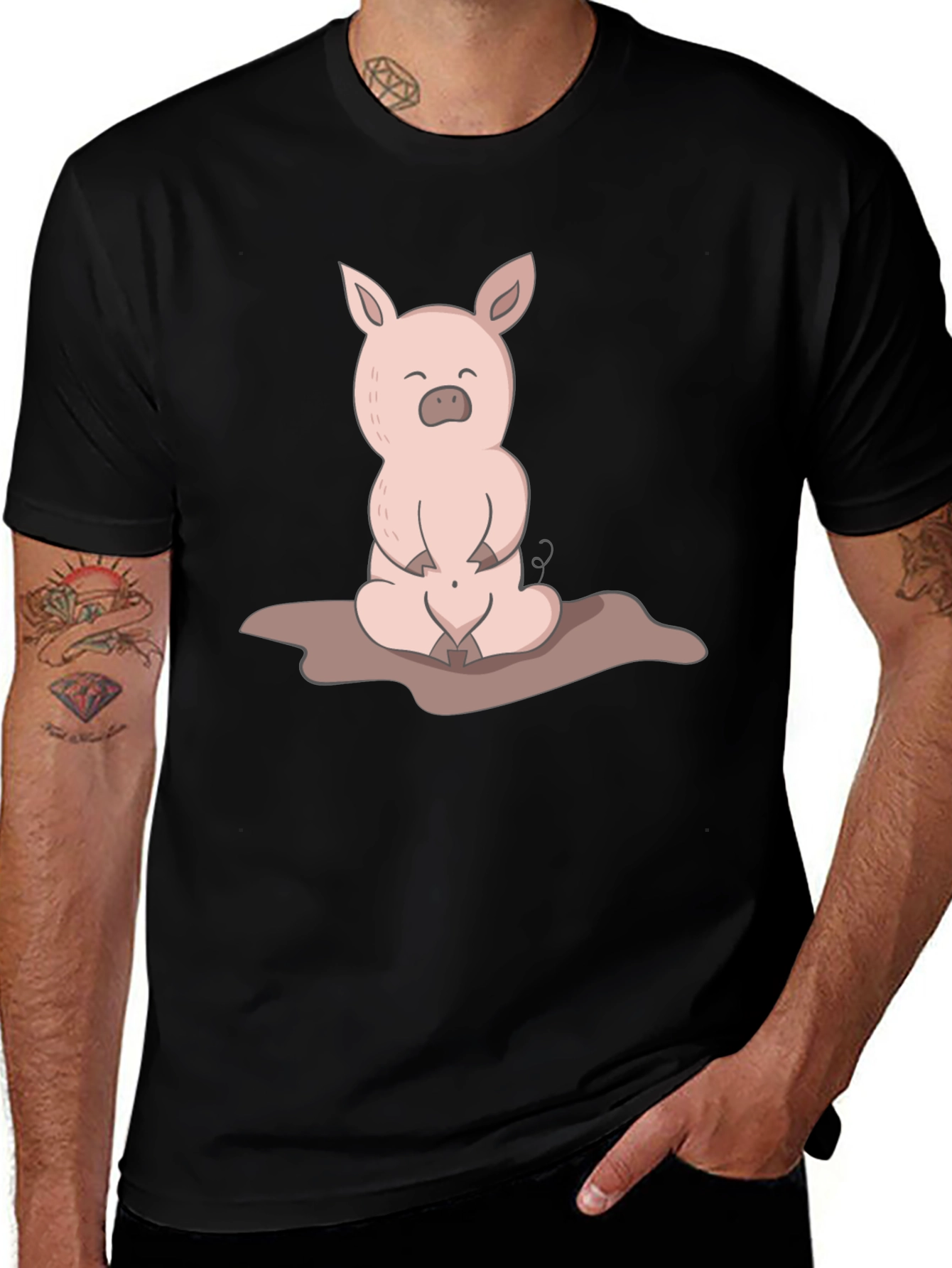 Variant 28 of Cute Pig Cartoon Black T-Shirt
