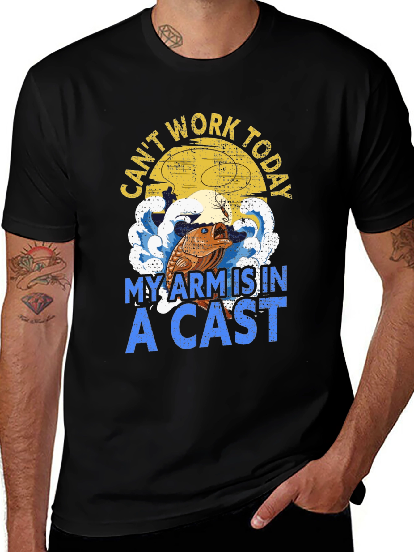 Variant 21 of Fishing T-Shirt: Can't Work Today, My Arm is in a Cast