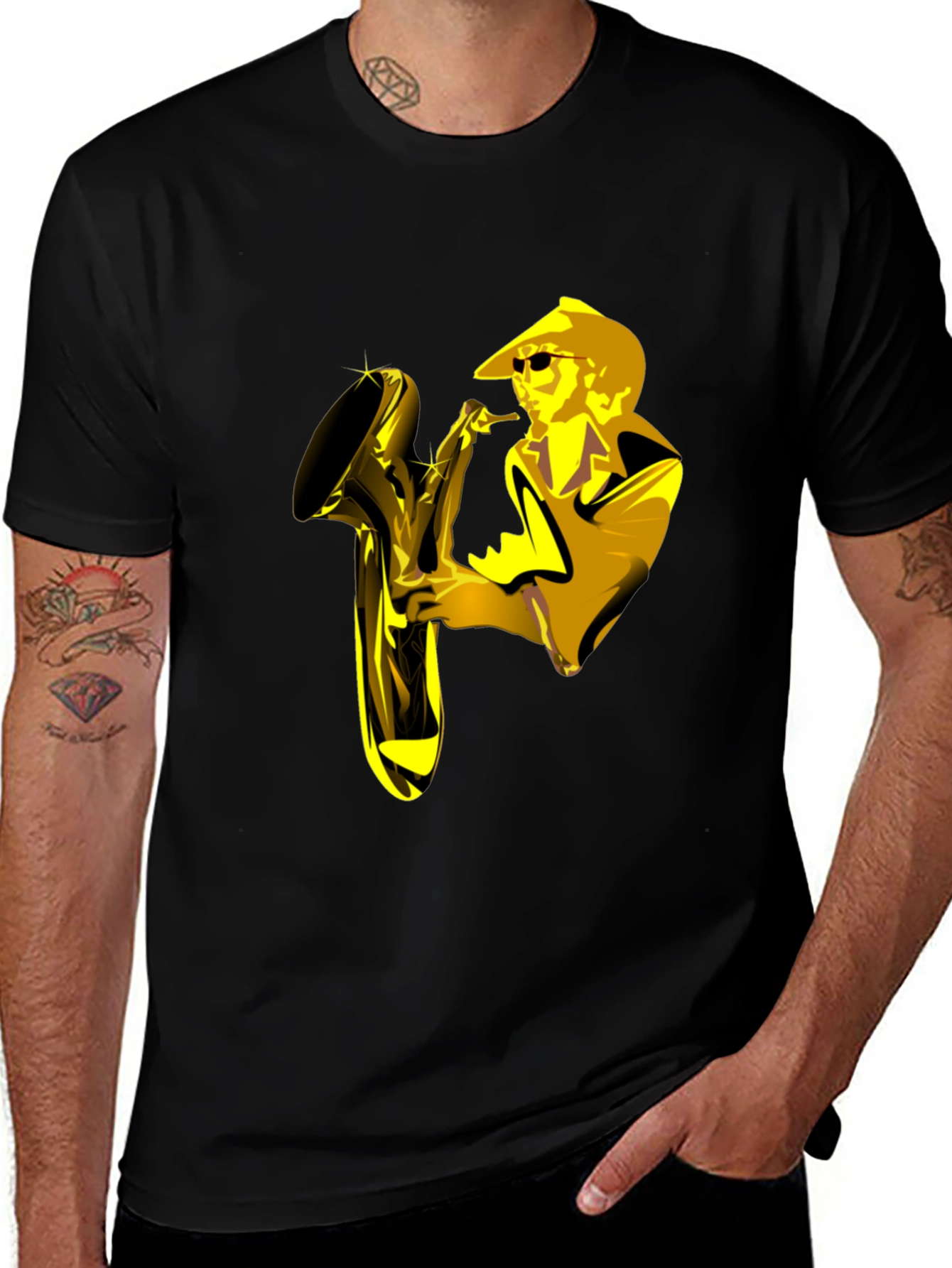 Variant 22 of Saxophone Player Graphic T-Shirt - Black