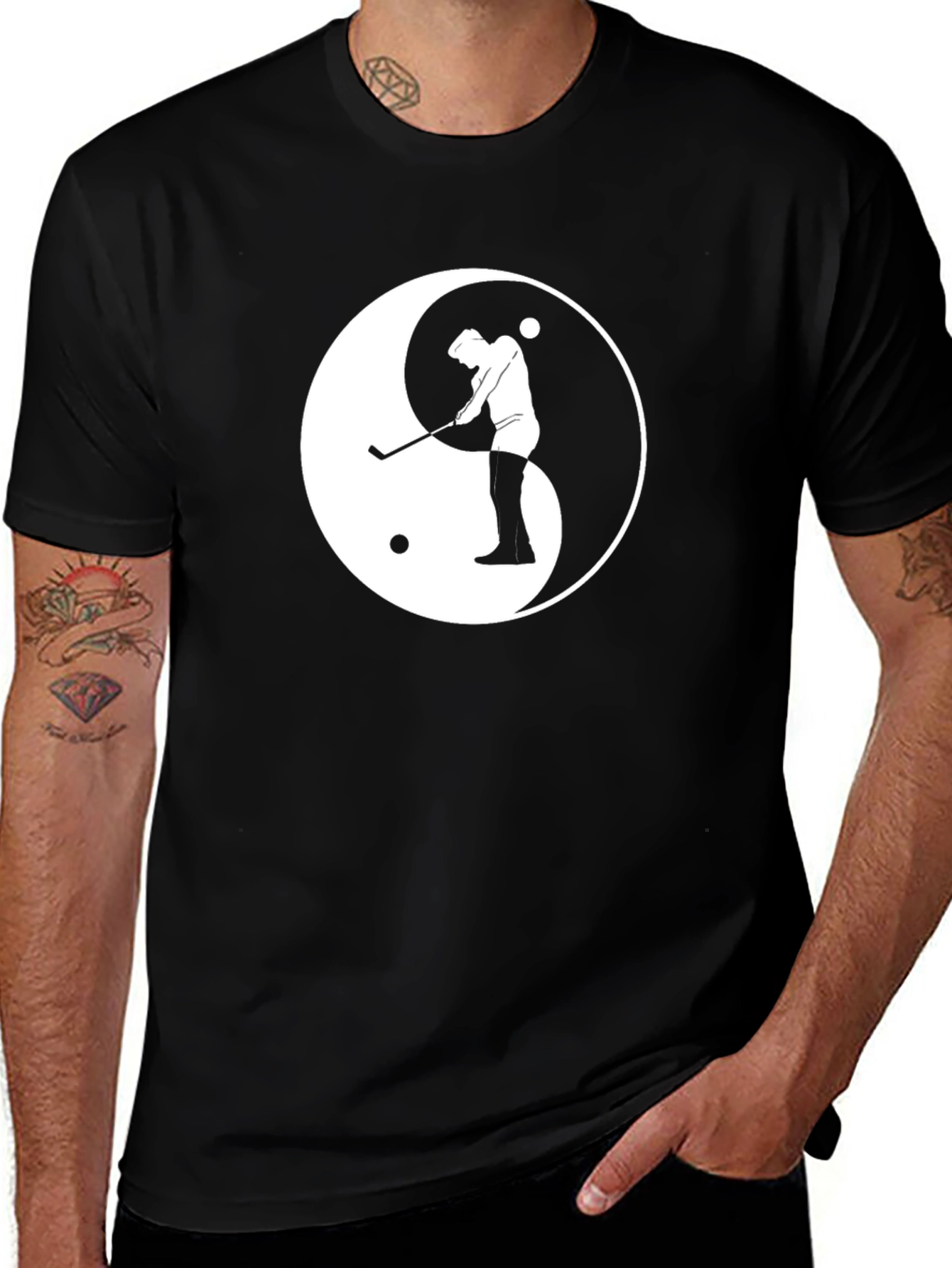 Black Yin Yang Golf T-Shirt - Classic Black Tee main image