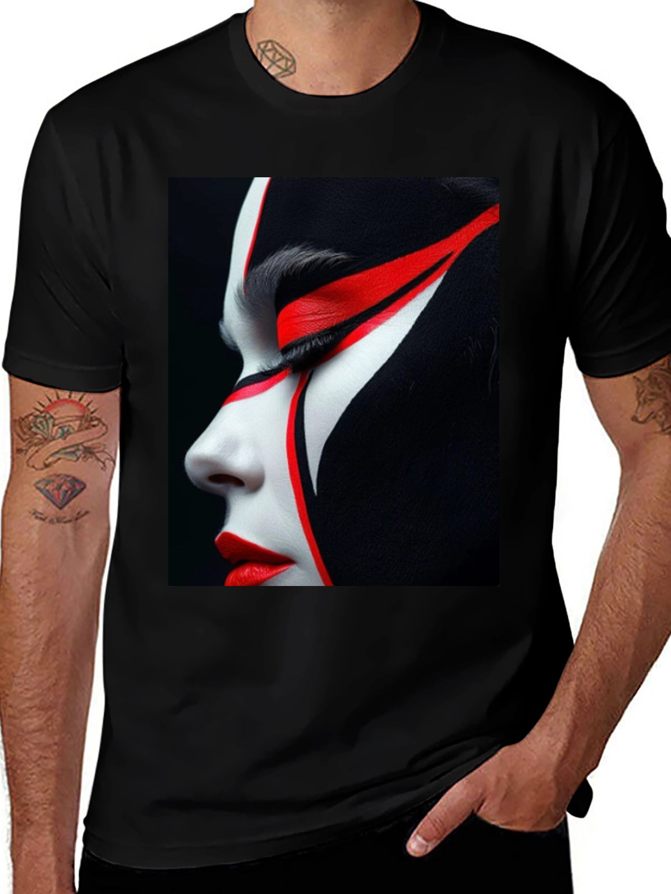 Graphic Print Tee - Red & White Face Art