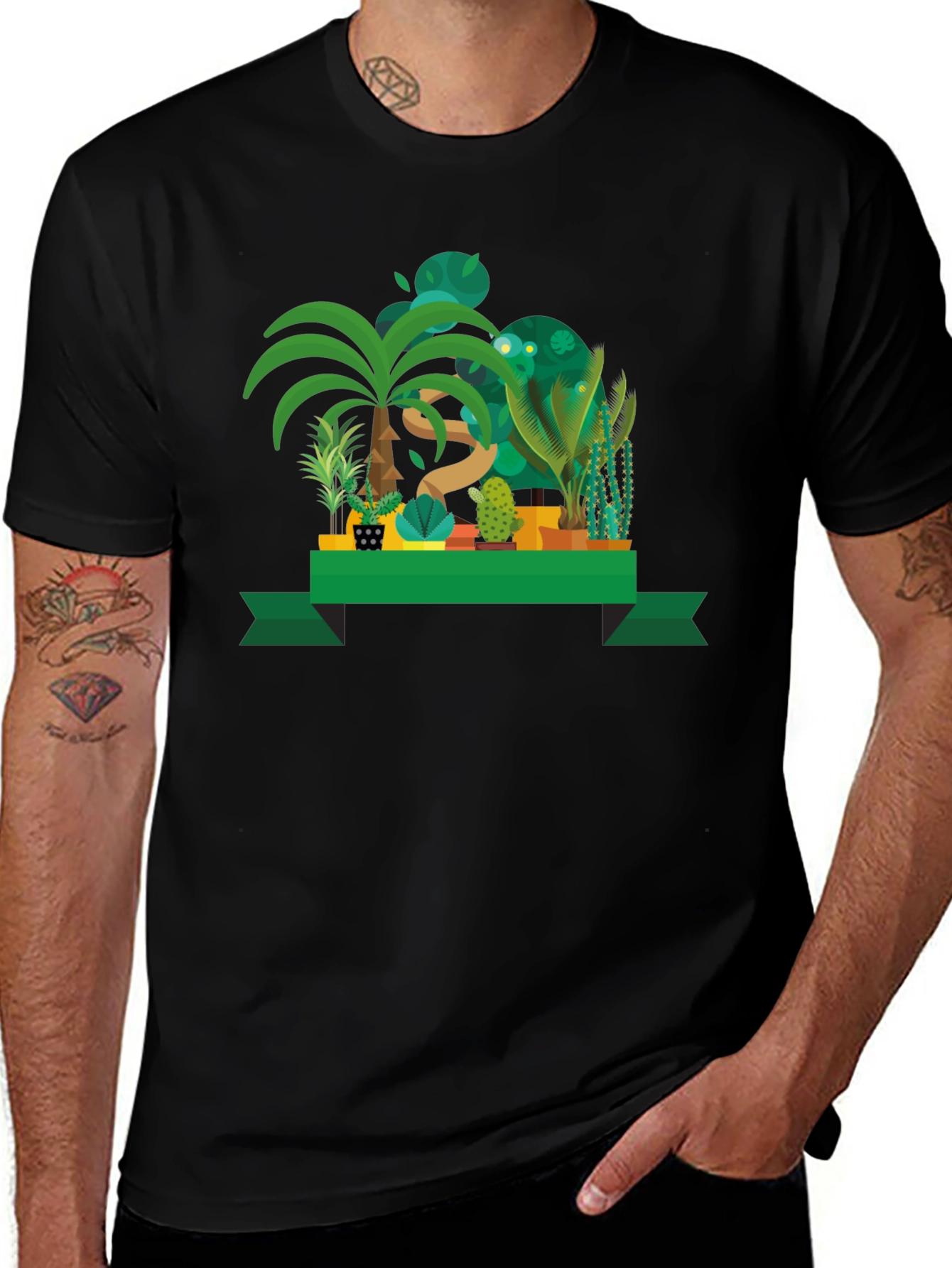 Variant 29 of Tropical Plant Graphic Black T-Shirt