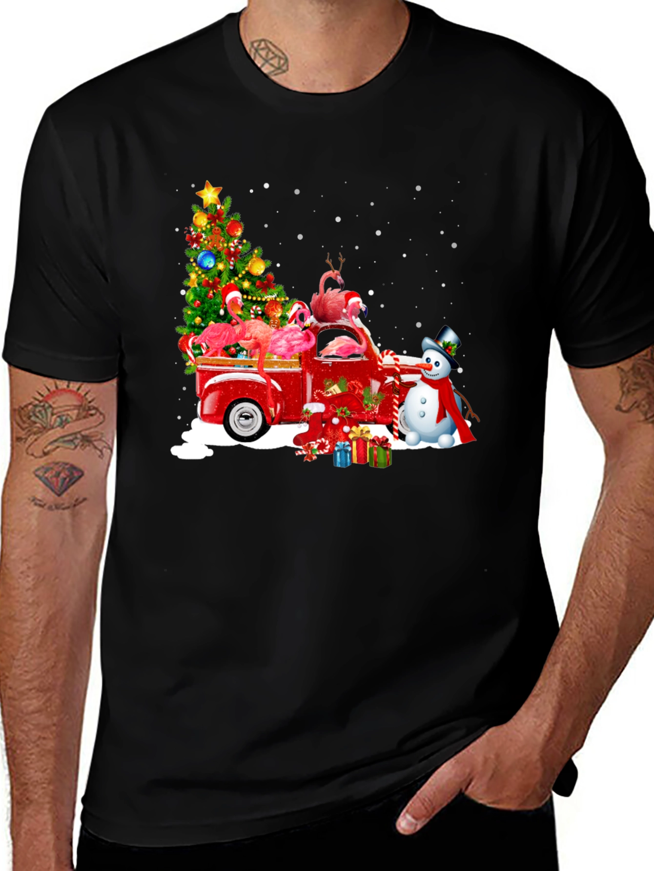 Flamingo Christmas Truck T-Shirt