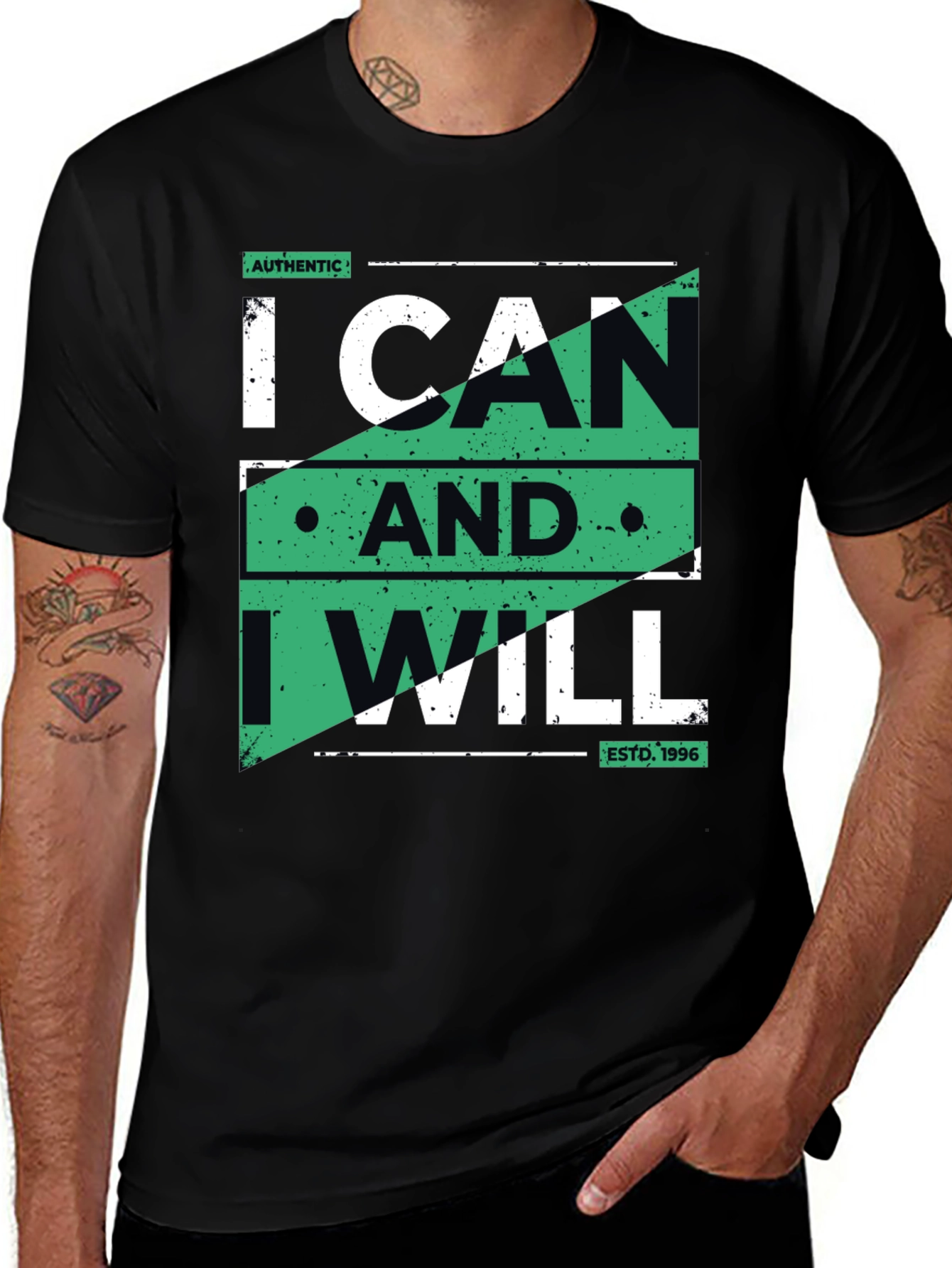 Variant 23 of Motivational I CAN and I WILL Graphic Black T-Shirt