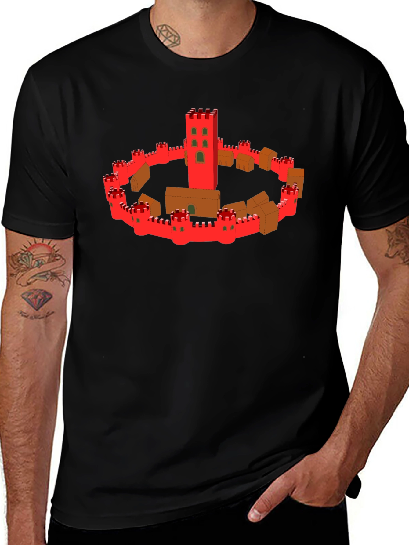Variant 9 of Medieval Castle Graphic Tee - Black Cotton T-Shirt