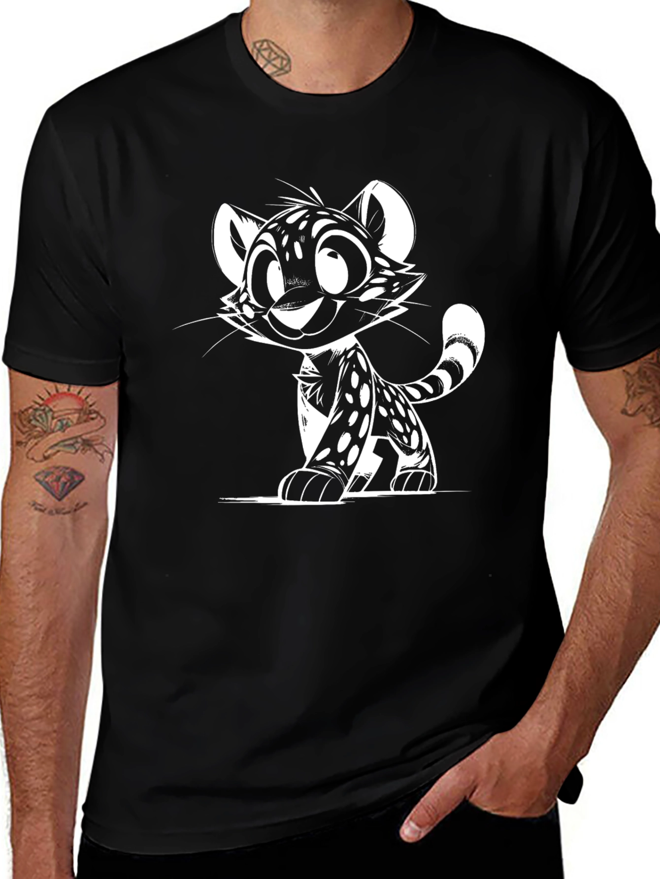 Variant 20 of Cartoon Cat Graphic Black T-Shirt