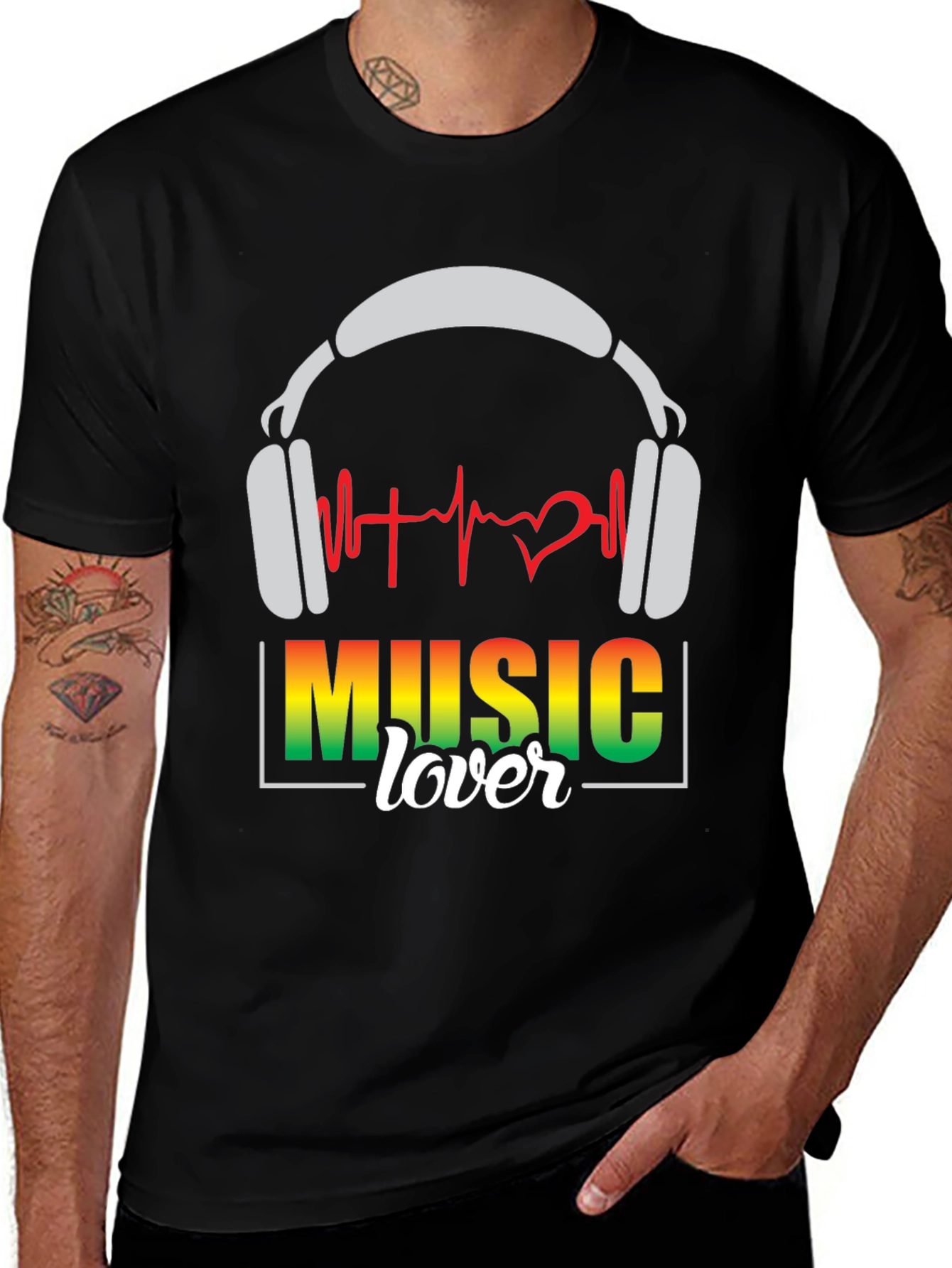 Variant 18 of Music Lover T-Shirt - Headphones & Heartbeat Design