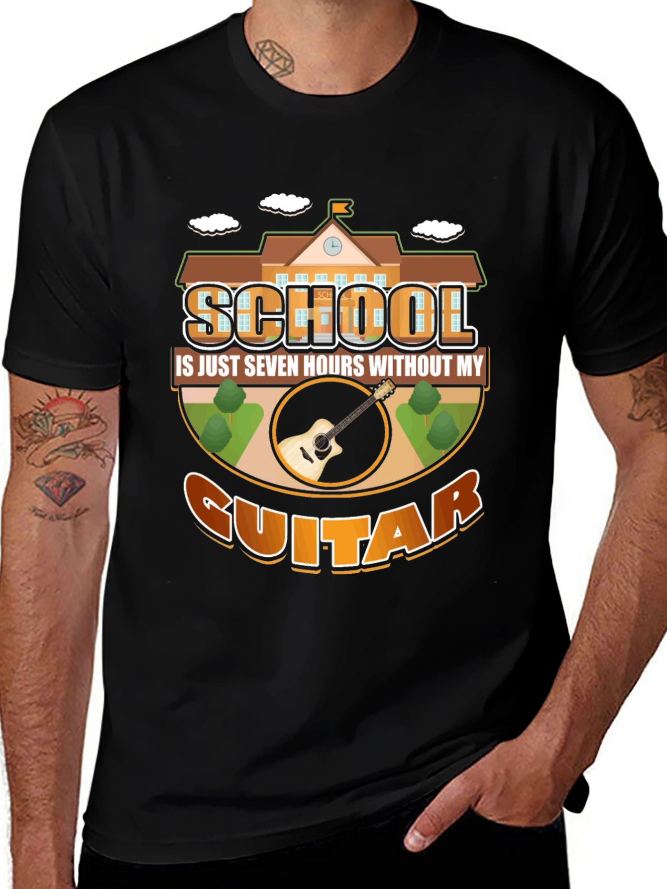 Variant 27 of School Guitar T-Shirt: Seven Hours Without My Guitar