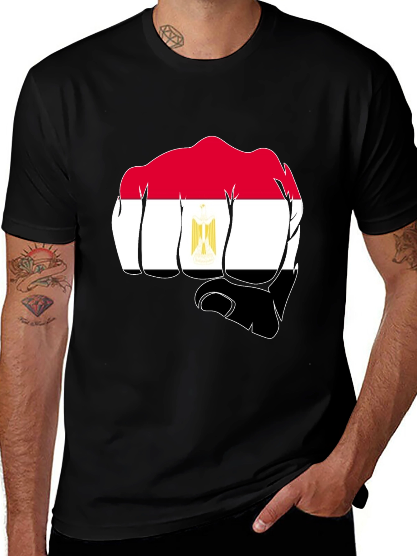 Egypt Flag Fist Black T-Shirt