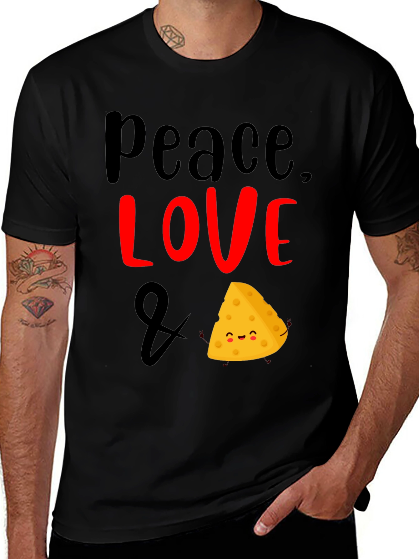 Variant 19 of Peace Love & Cheese Funny Graphic T-Shirt