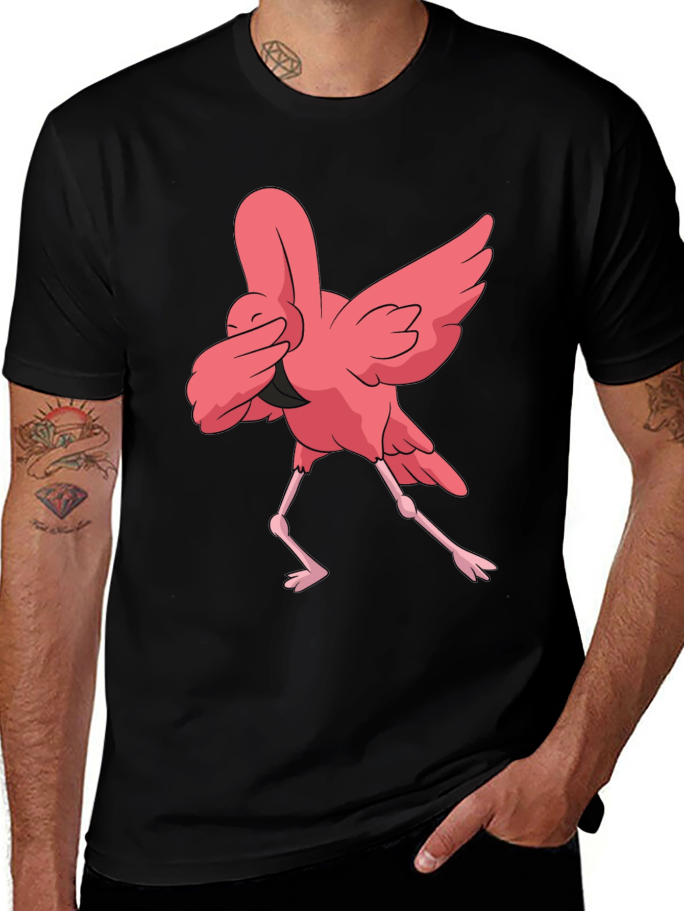 Variant 5 of Dabbing Flamingo Graphic Tee - Black Casual T-Shirt