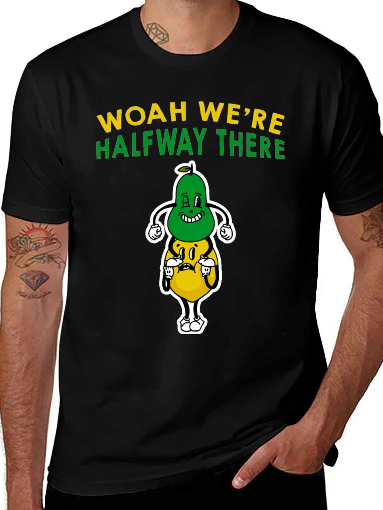 Black Woah We're Halveway There Cartoon Graphic T-Shirt main image