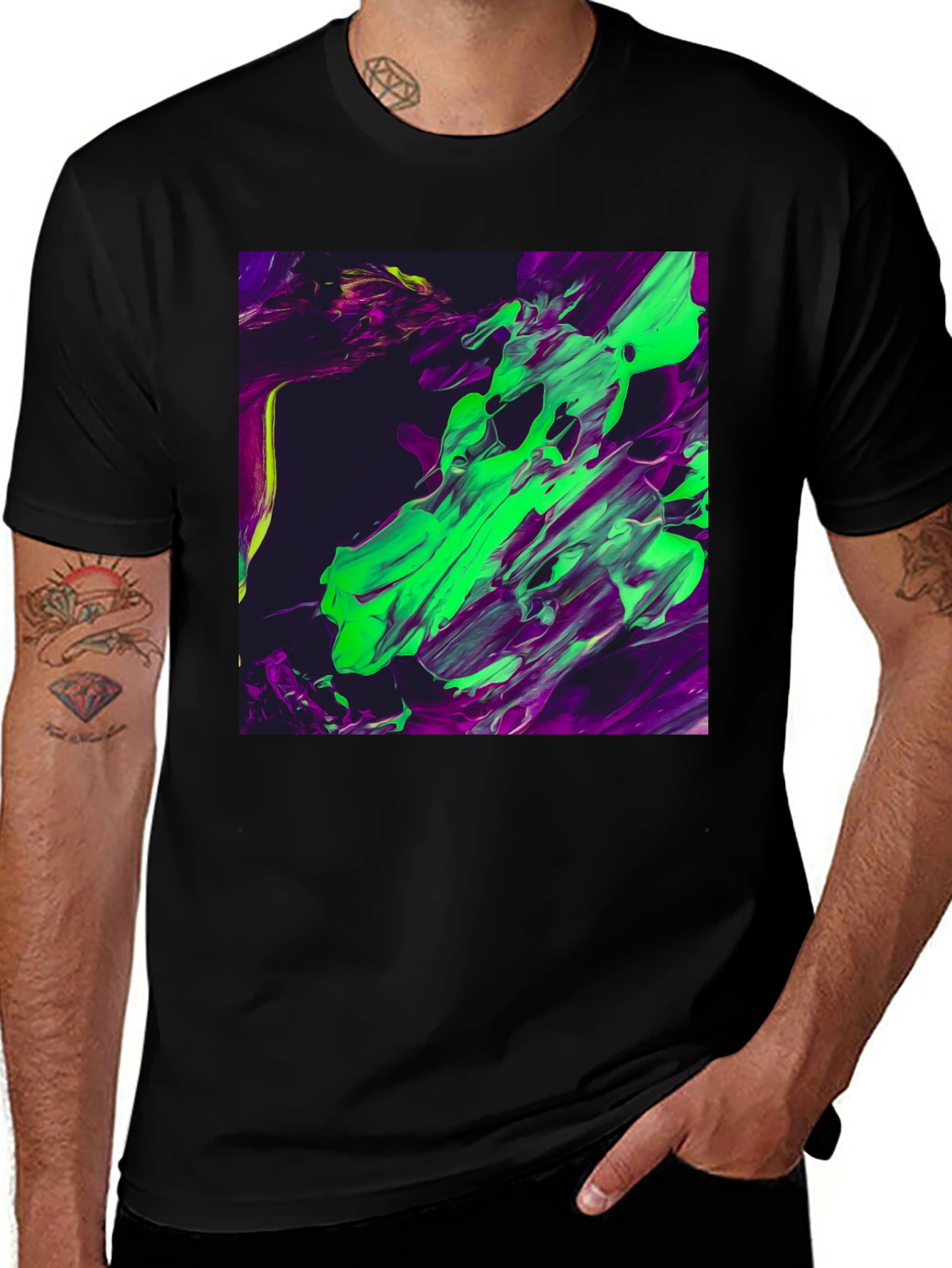 Variant 23 of Abstract Art Tee - Bold Green & Purple Design