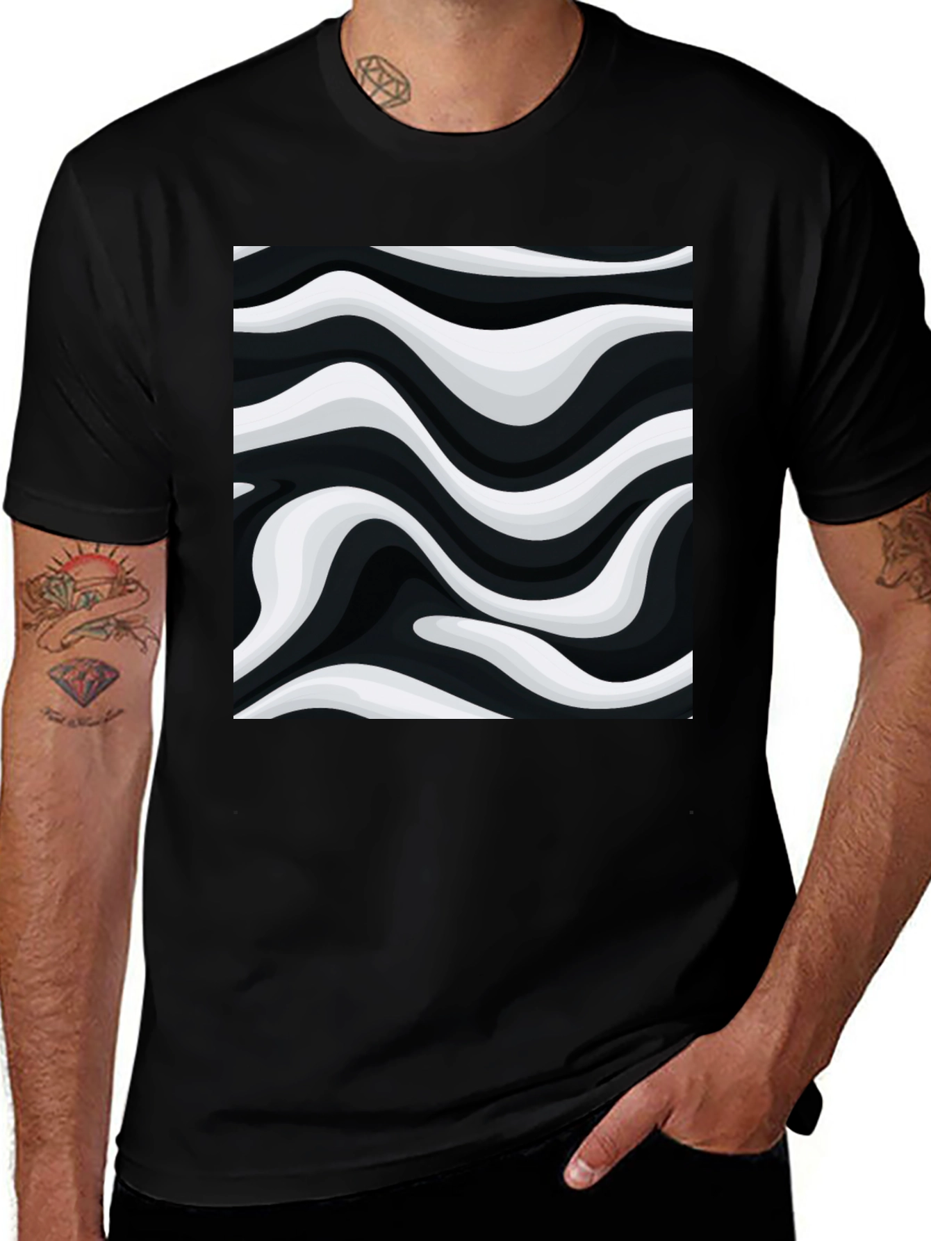 Variant 28 of Abstract Wave Black T-Shirt