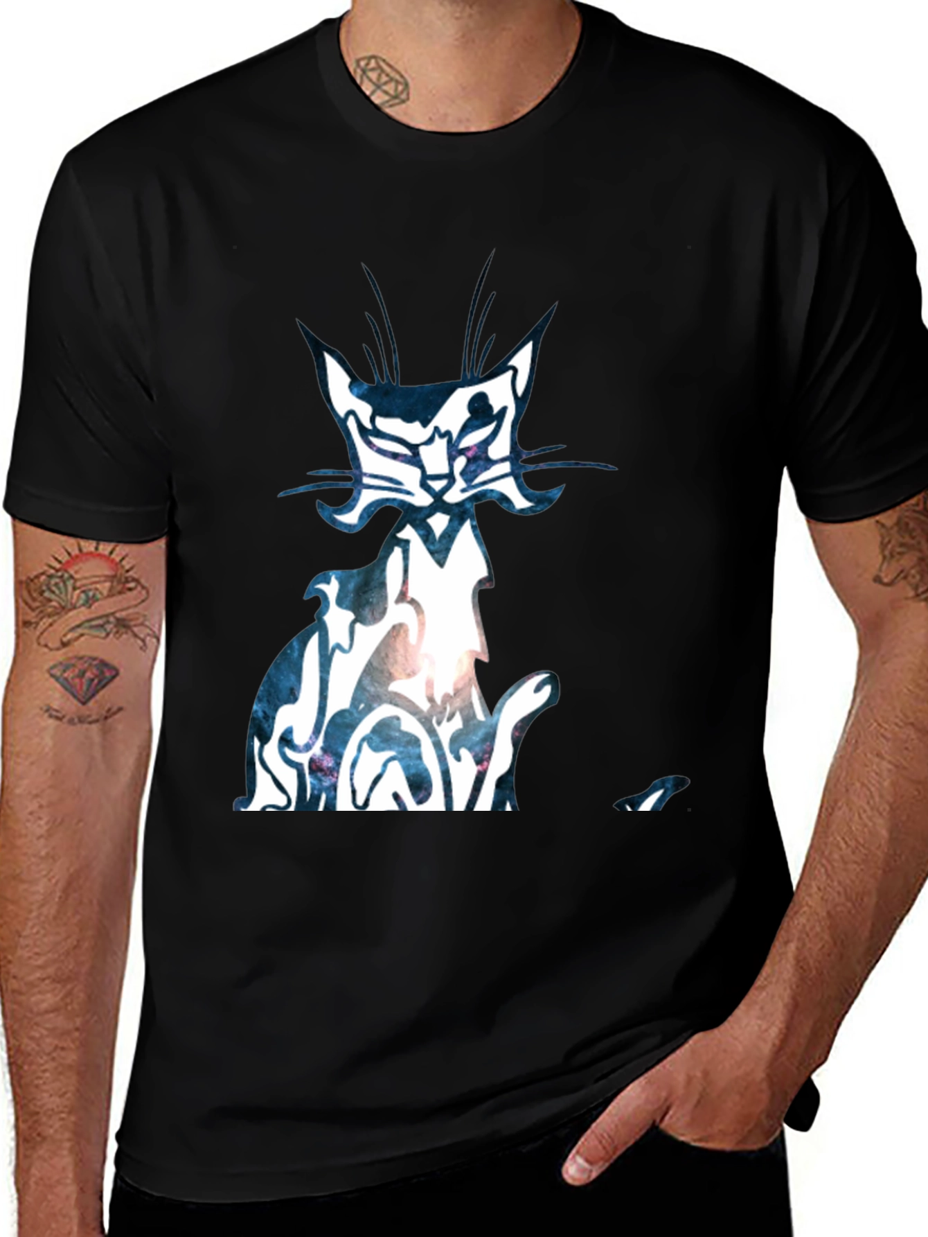 Variant 21 of Galaxy Cat Graphic Tee - Men's Black T-Shirt