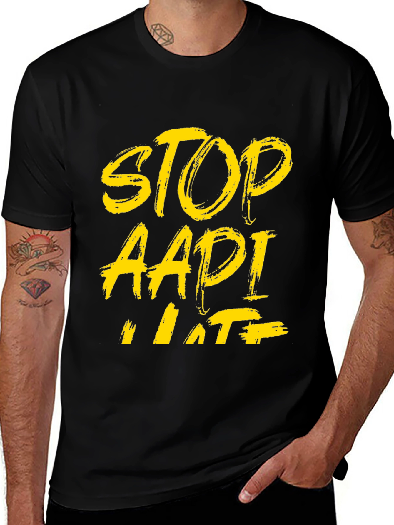 Stop AAPI Hate T-Shirt - Black Crew Neck Tee