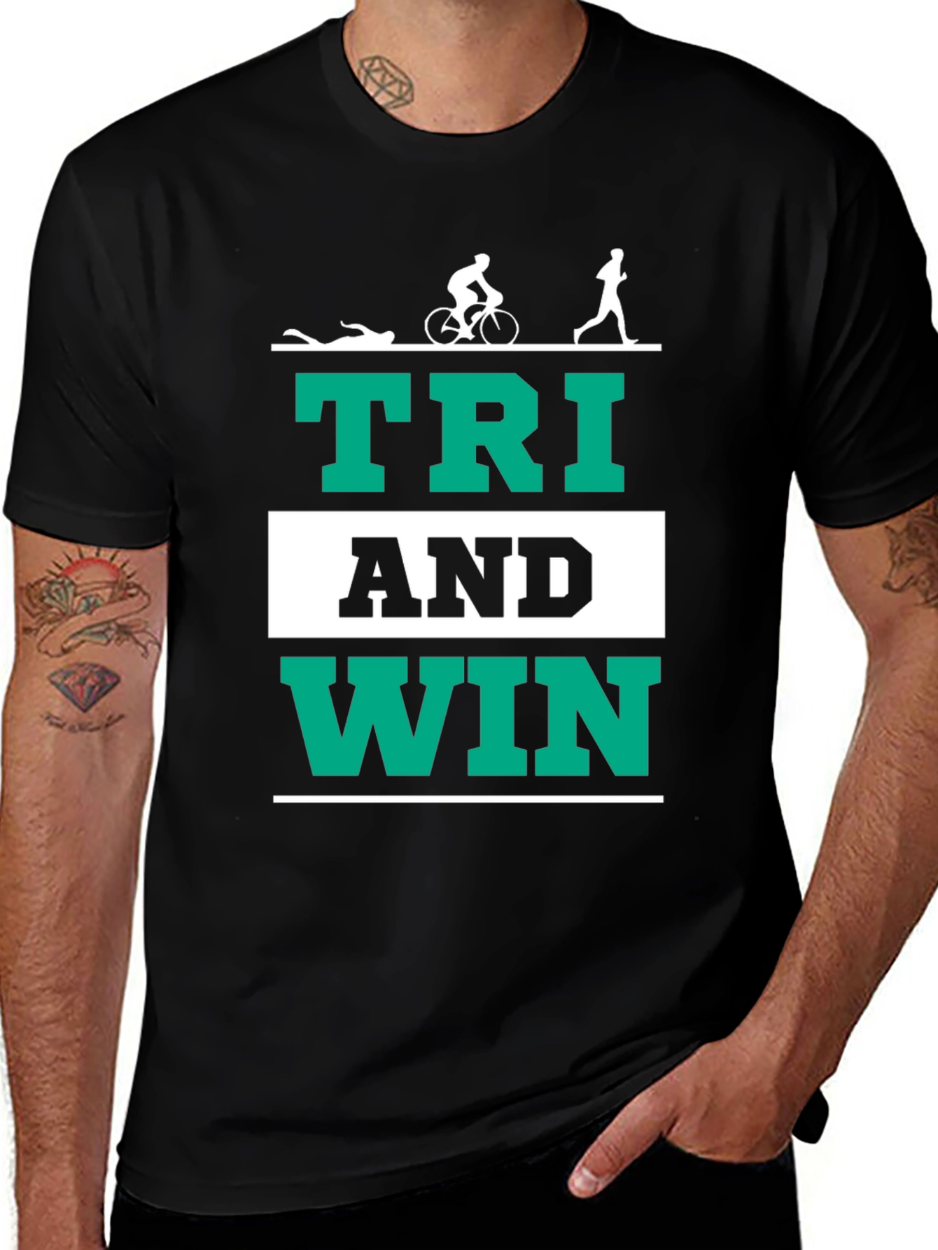 Variant 19 of Triathlon T-Shirt - Tri And Win - Black