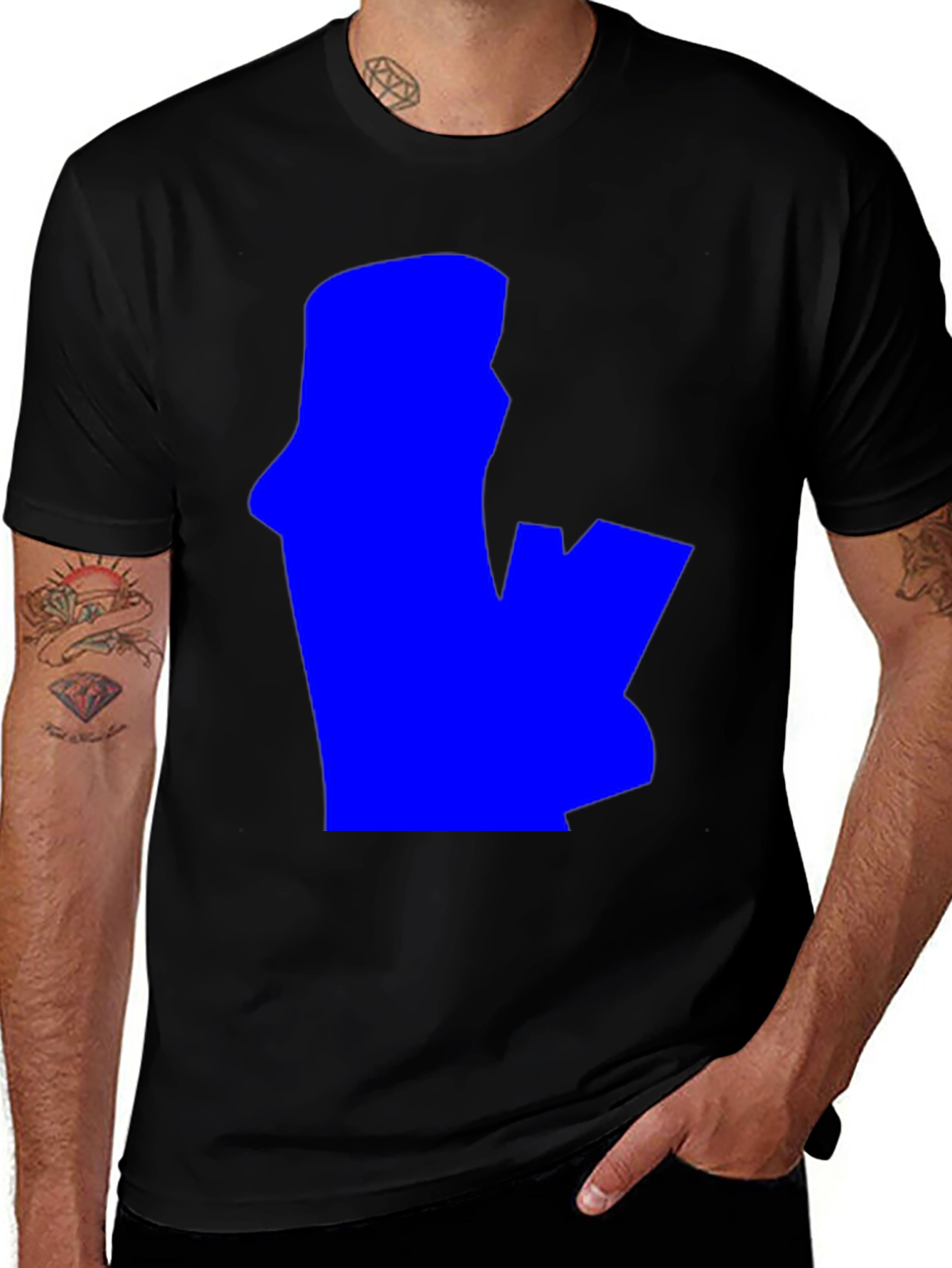 Variant 9 of Abstract Blue Silhouette on Black T-Shirt