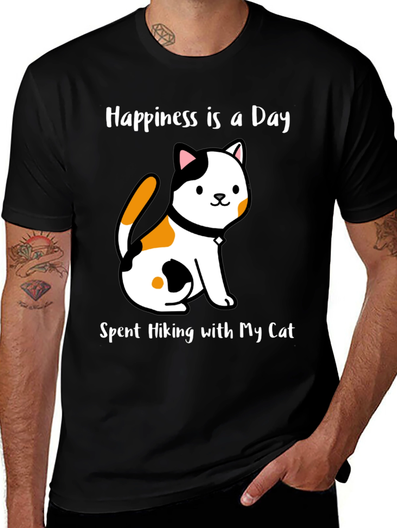Variant 27 of Cat Hiking T-Shirt - Happiness is a Day Spent Hiking