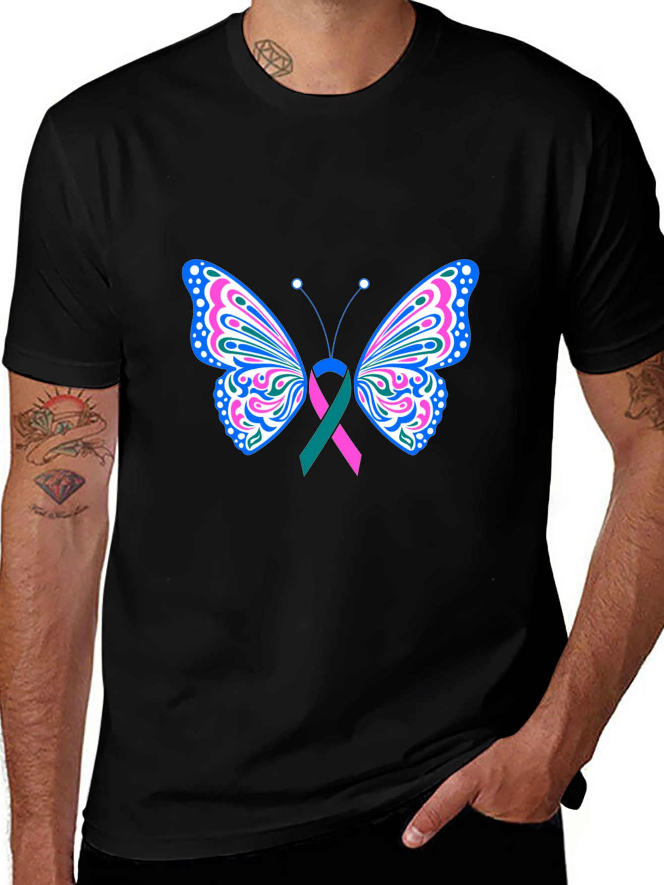 Variant 24 of Butterfly Ribbon Black T-Shirt
