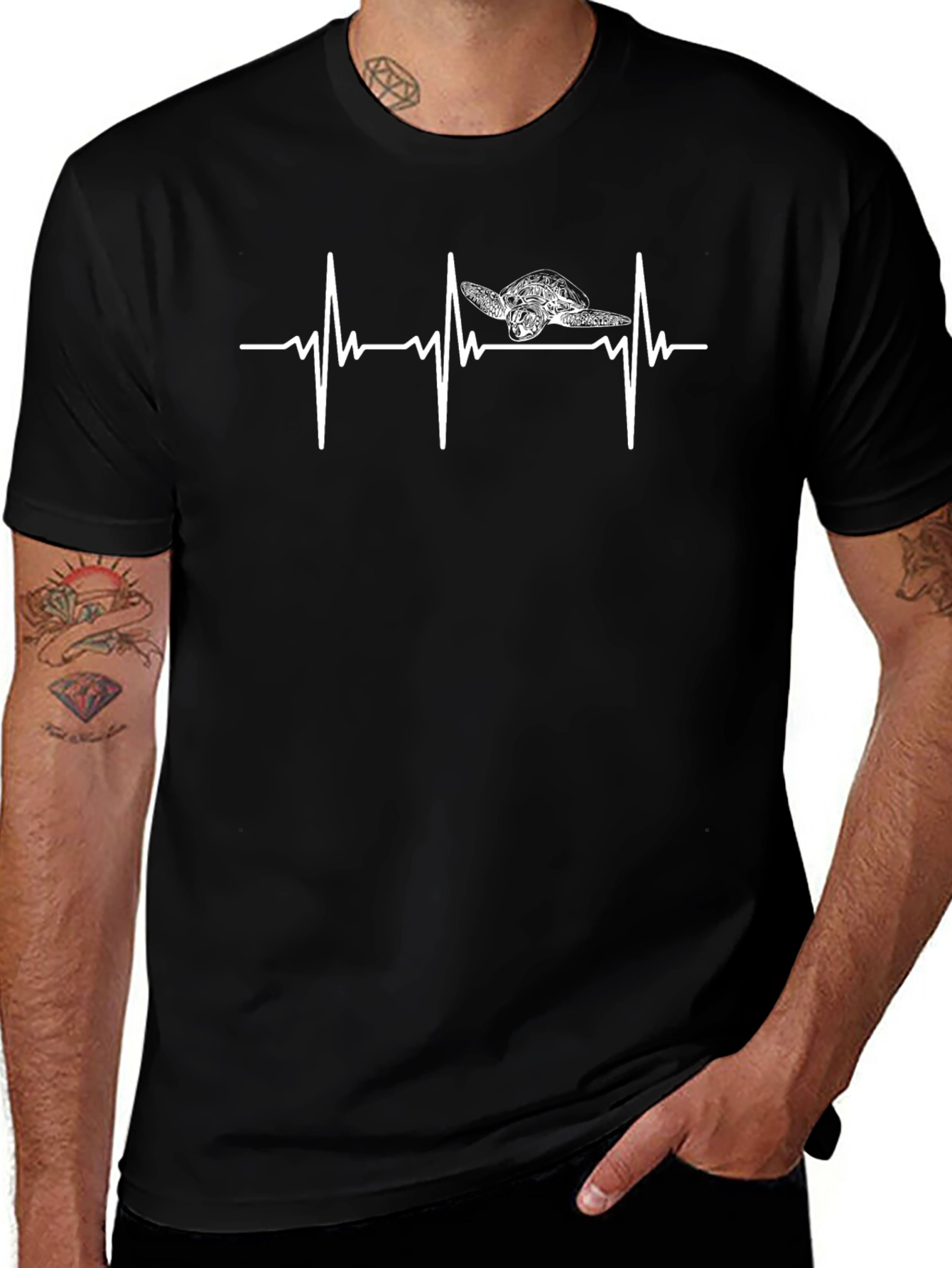 Variant 29 of Turtle Heartbeat Graphic Tee - Black T-Shirt