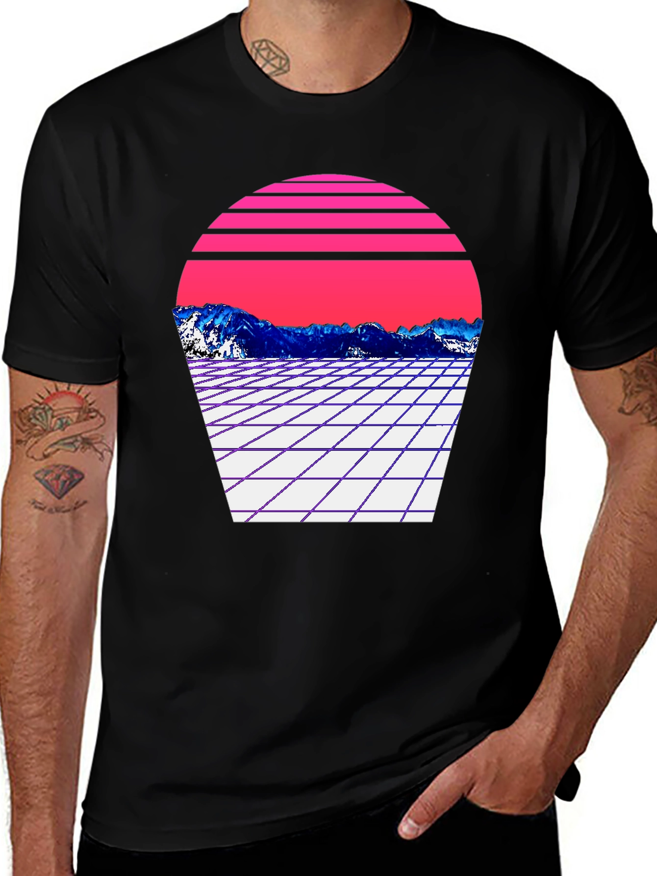 Variant 27 of Retro Wave Mountain T-Shirt - Black