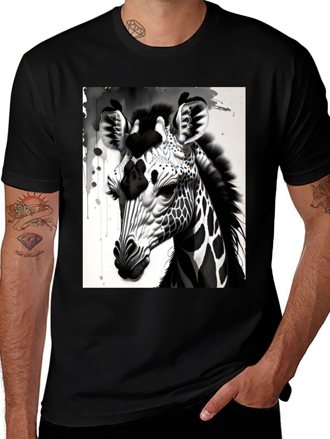 Variant 13 of Monochrome Giraffe Graphic Tee - Stylish Men's T-Shirt