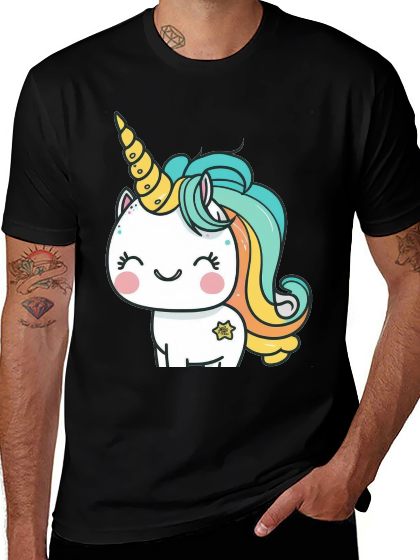 Variant 17 of Cute Unicorn Graphic Print Black T-Shirt