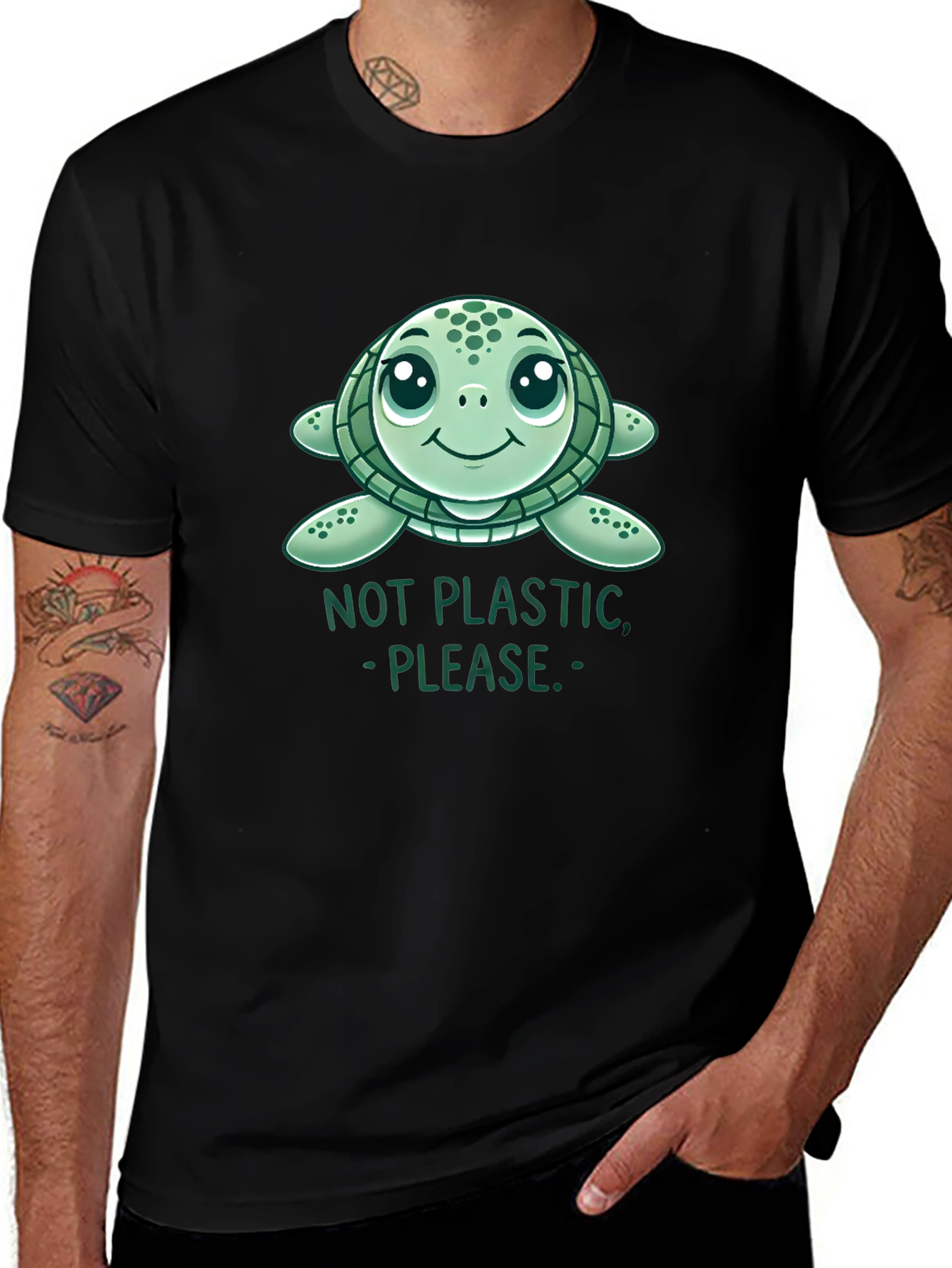 Variant 11 of Cute Sea Turtle 'Not Plastic' Graphic Tee