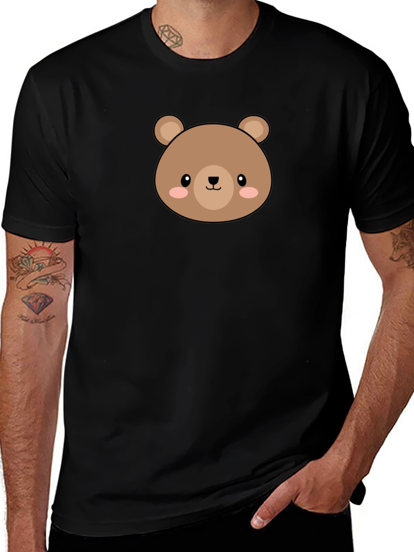 Variant 16 of Cute Bear Graphic Print Black T-Shirt